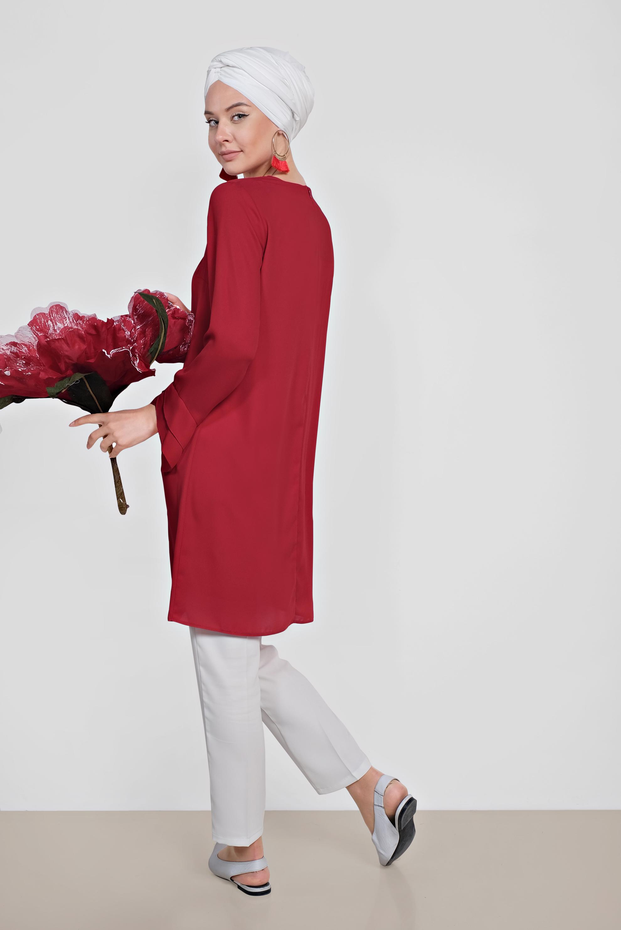 Tesettür giyim KIRMIZI FERMUARLI TUNİK 4195