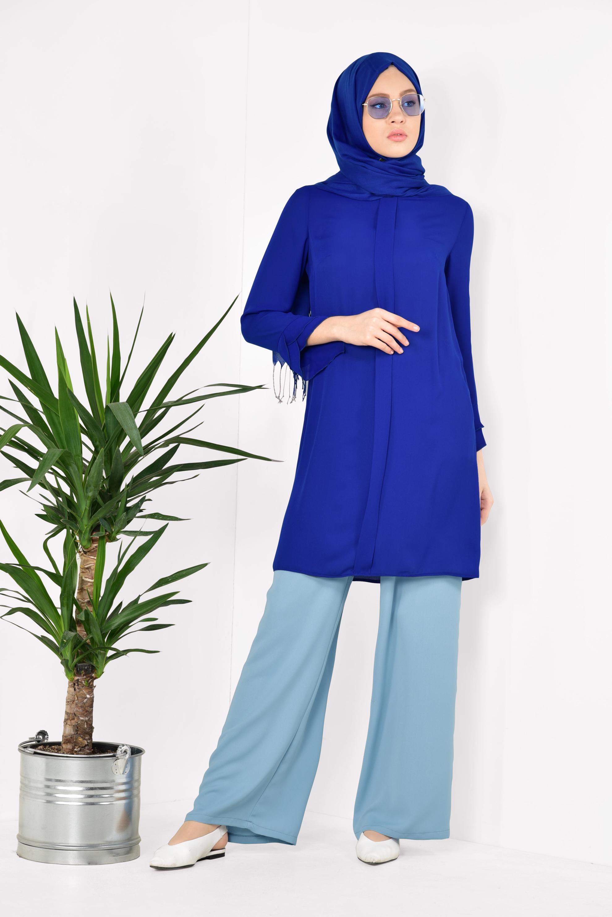 Tesettür giyim MAVİ FERMUARLI TUNİK 4195