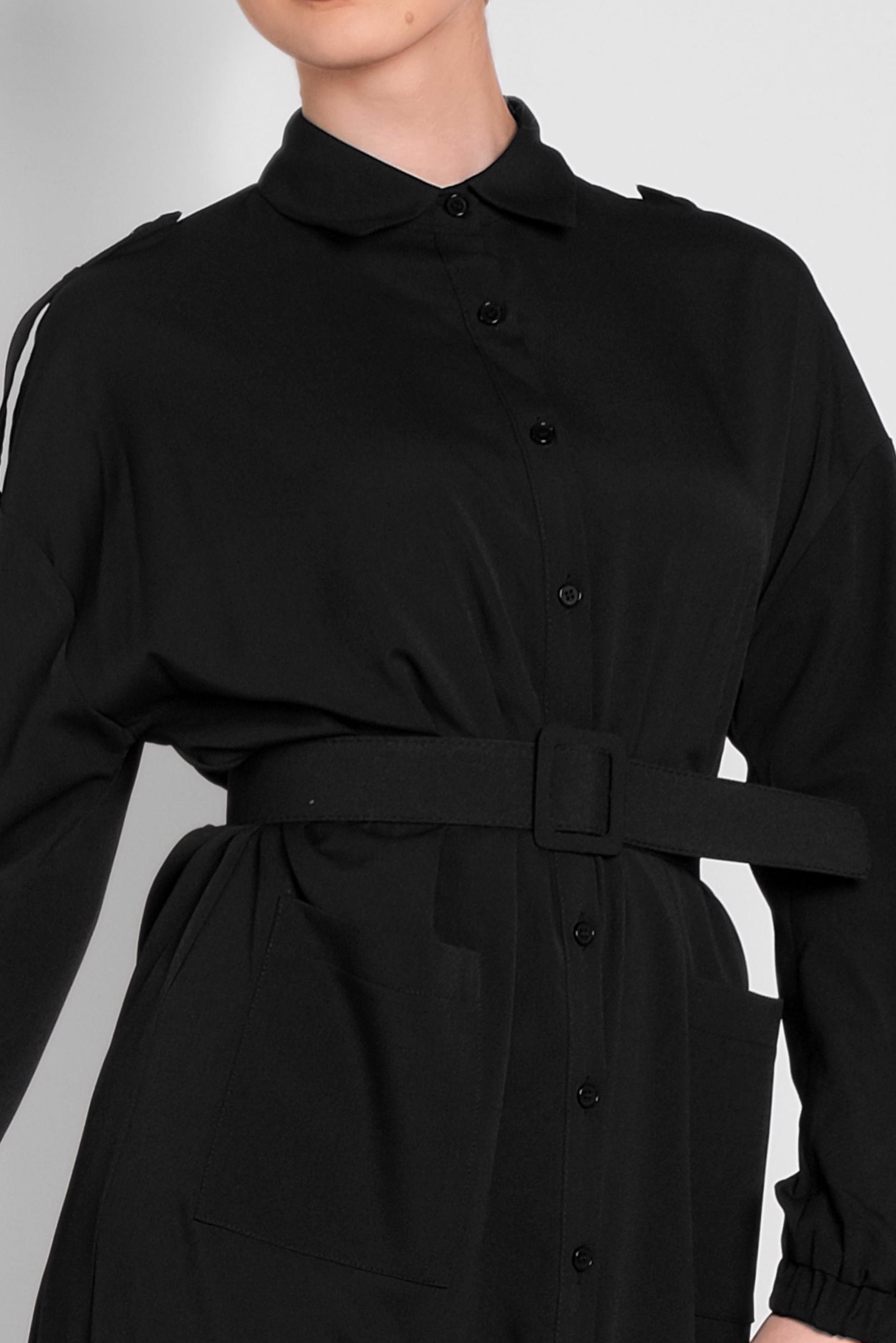 Tesettür giyim SİYAH BOYDAN DÜĞMELİ ERKEK YAKA TUNİK 4243