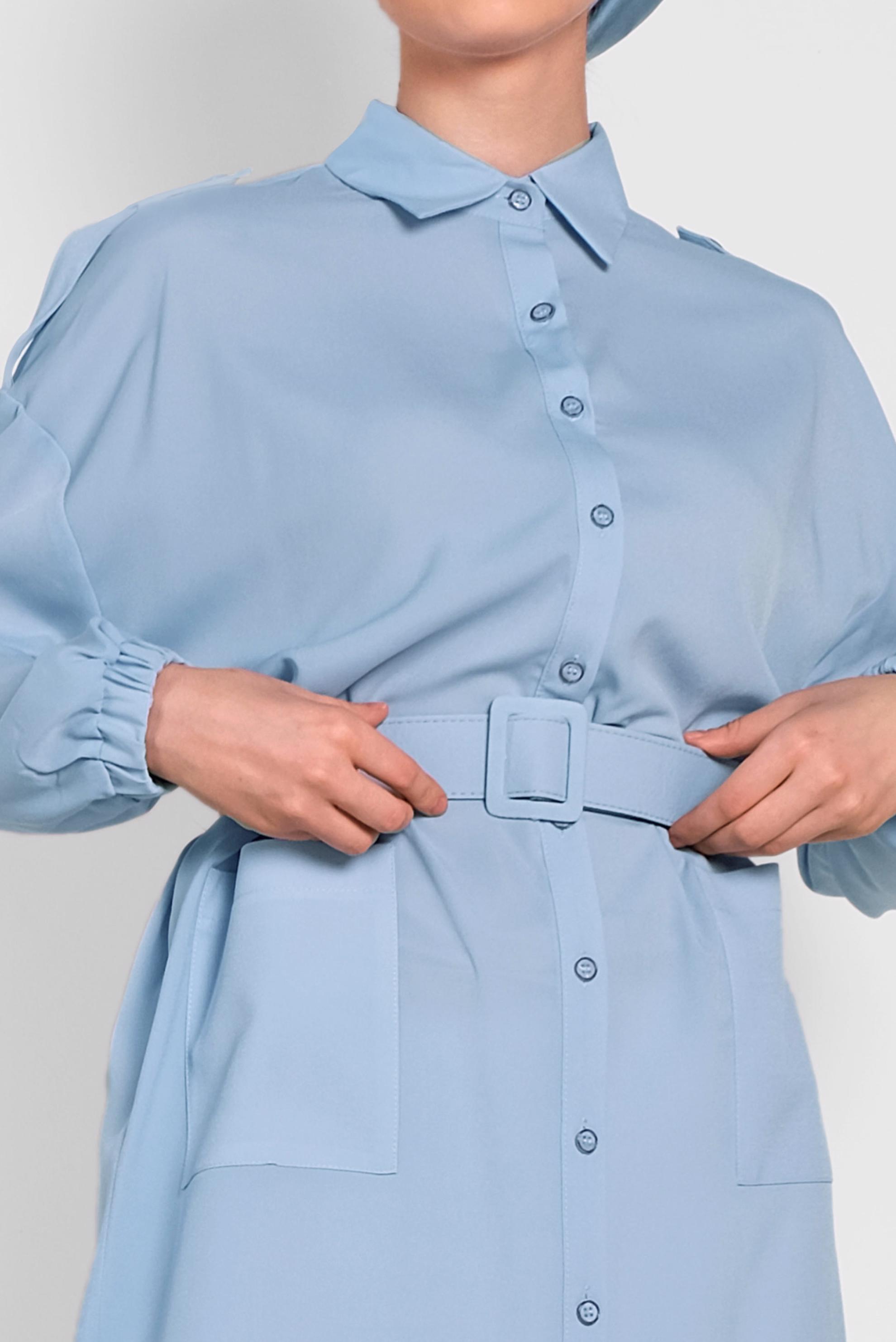 Tesettür giyim MAVİ BOYDAN DÜĞMELİ ERKEK YAKA TUNİK 4243