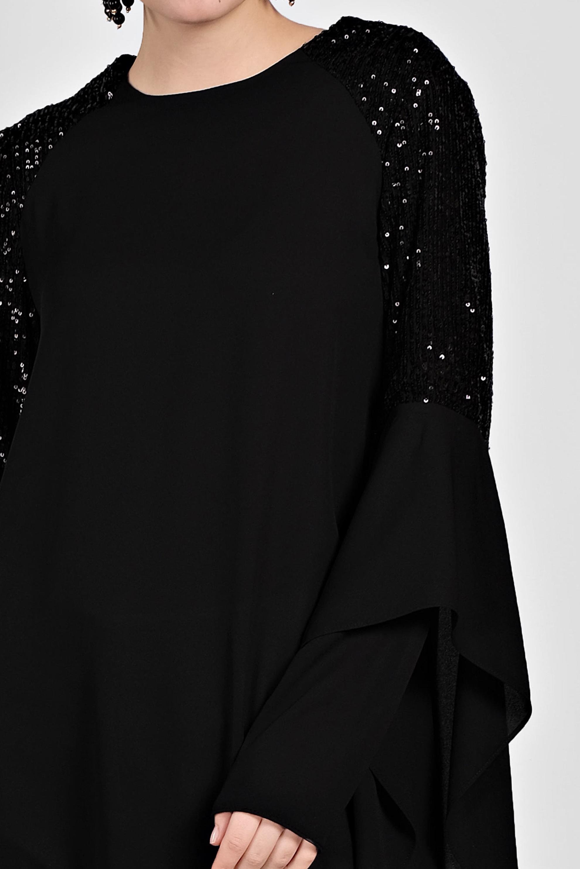 Tesettür giyim SİYAH PUL PAYETLİ ASİMETRİK KESİM ŞİFON TUNİK 4254