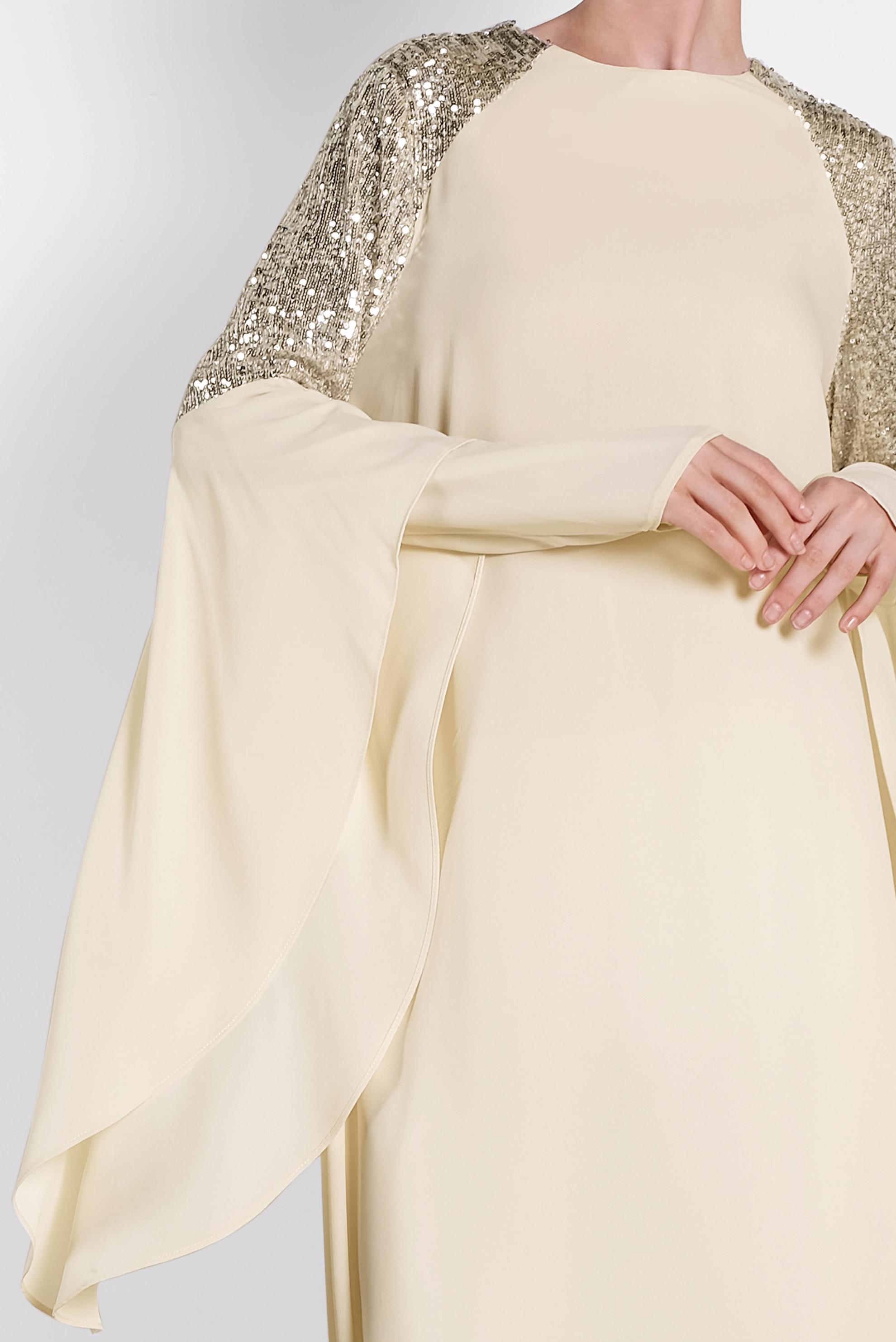 Tesettür giyim BEJ PUL PAYETLİ ASİMETRİK KESİM ŞİFON TUNİK 4254