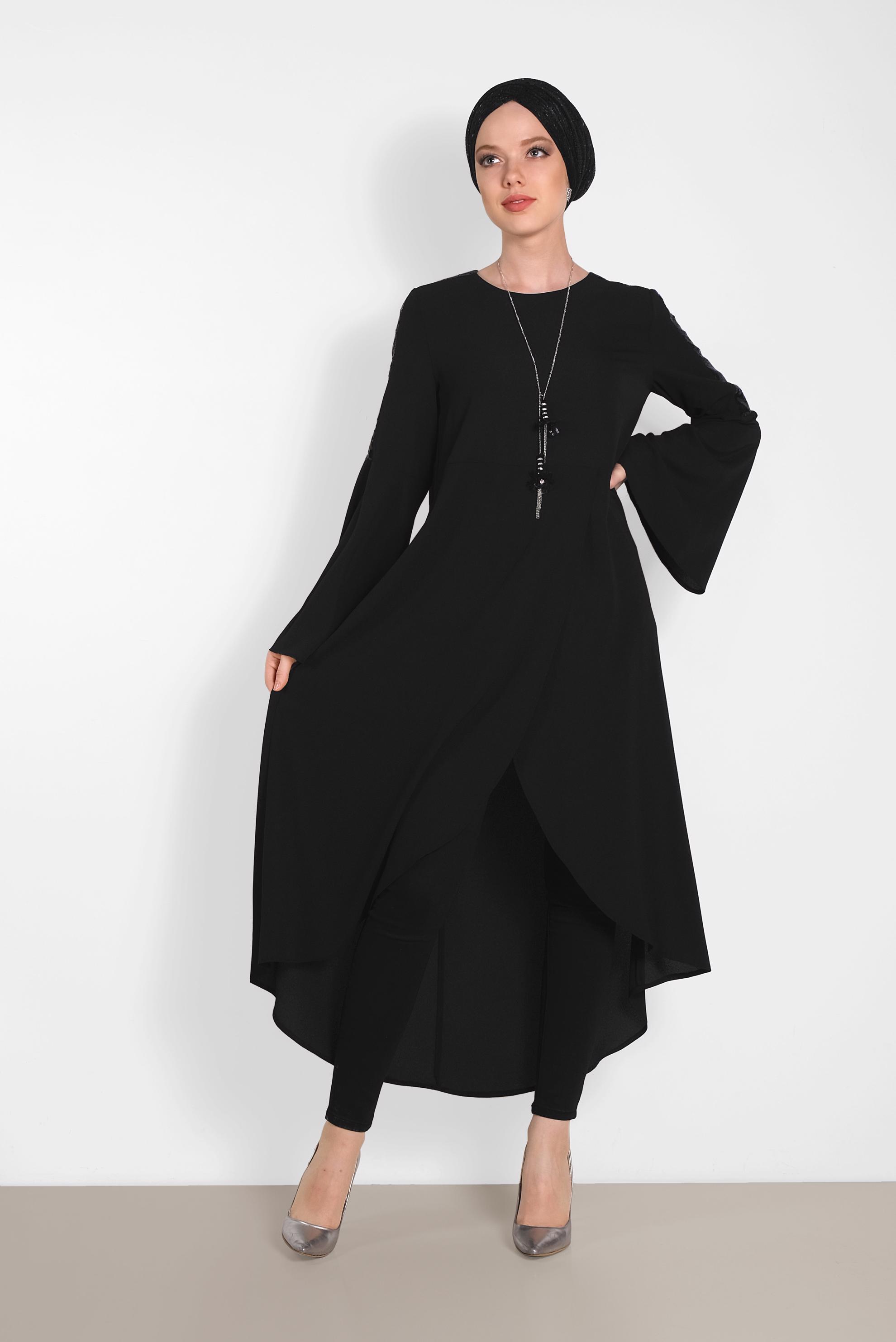 Tesettür giyim SİYAH ASİMETRİK KESİM SALAŞ TUNİK 4262