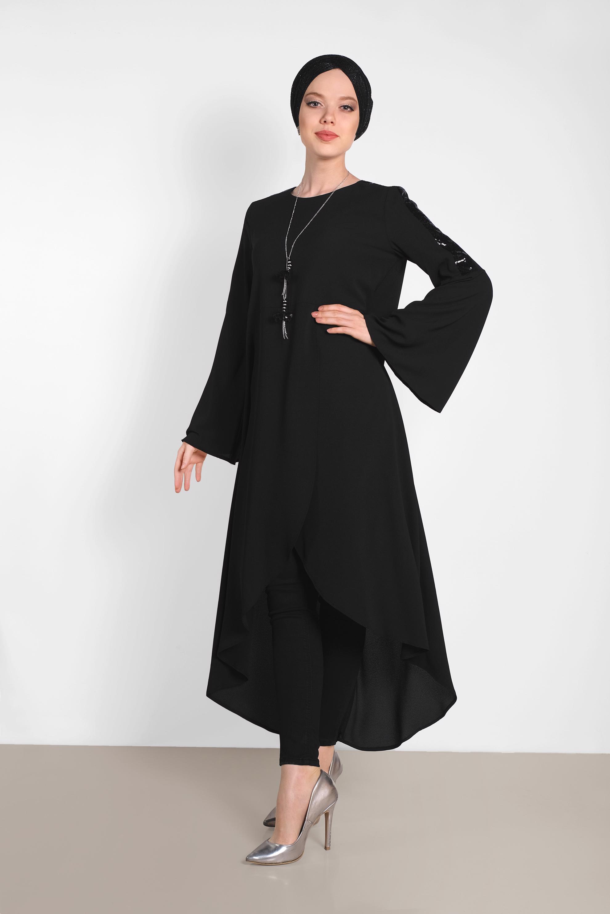 Tesettür giyim SİYAH ASİMETRİK KESİM SALAŞ TUNİK 4262