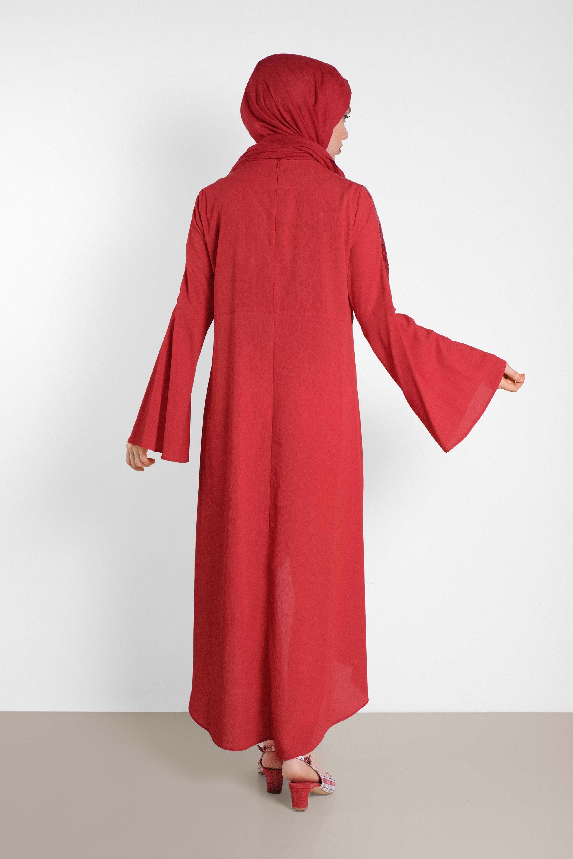 Tesettür giyim KIRMIZI ASİMETRİK KESİM SALAŞ TUNİK 4262