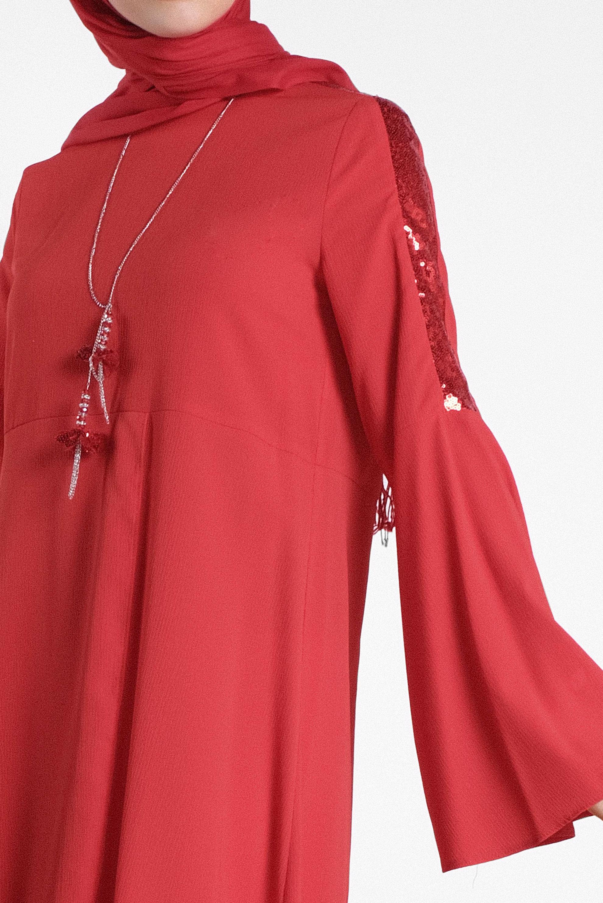 Tesettür giyim KIRMIZI ASİMETRİK KESİM SALAŞ TUNİK 4262