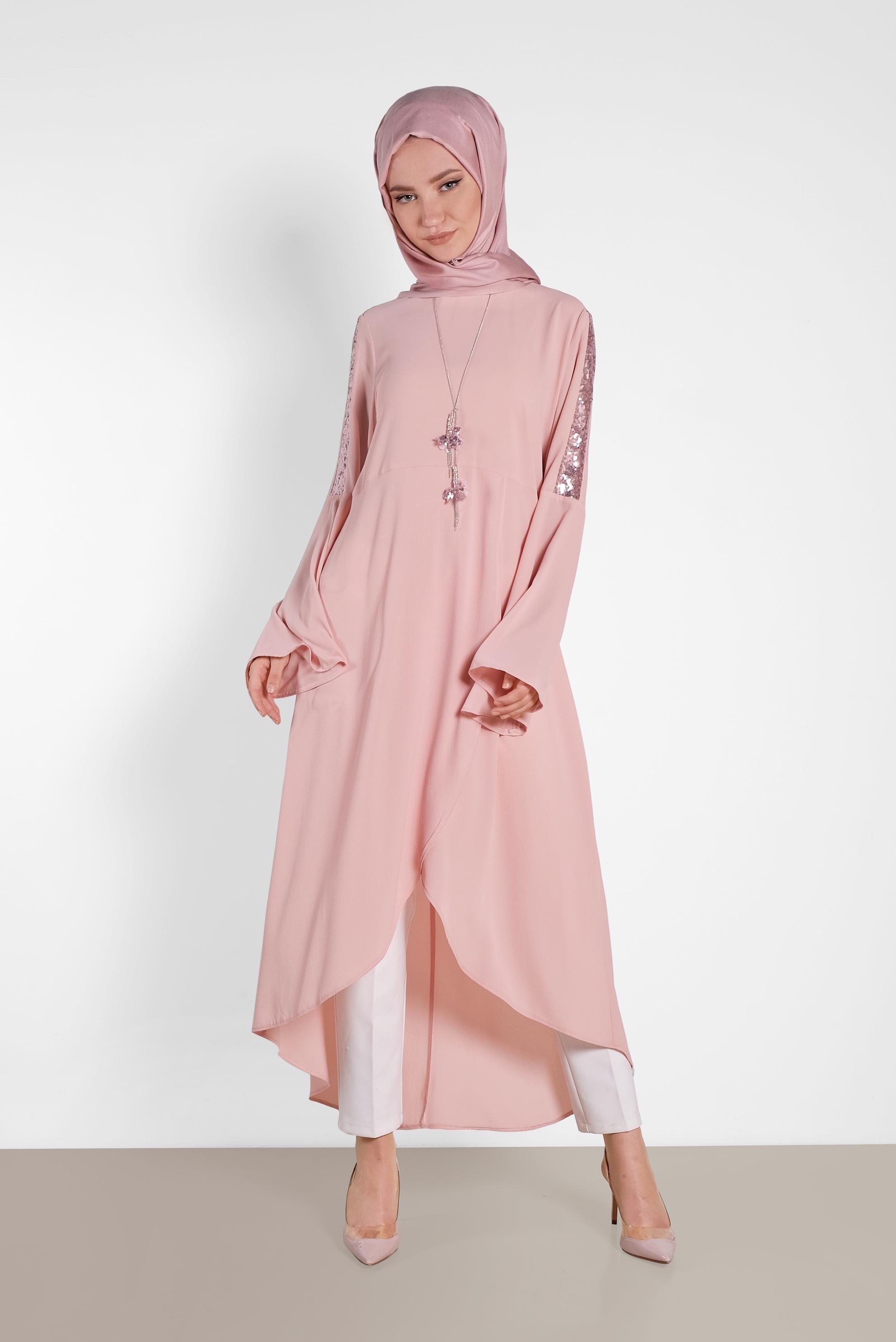 Tesettür giyim PUDRA ASİMETRİK KESİM SALAŞ TUNİK 4262
