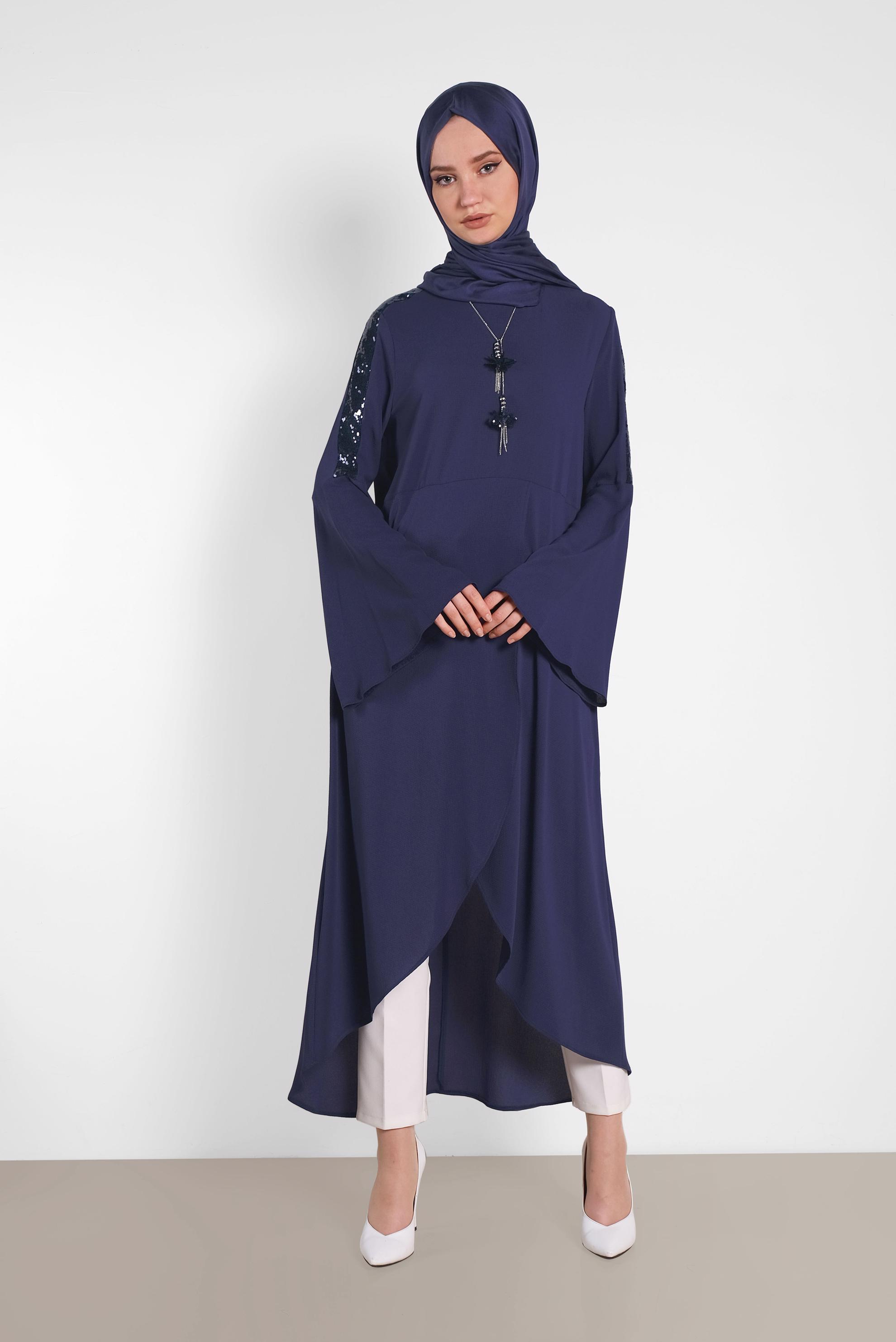 Tesettür giyim LACİVERT ASİMETRİK KESİM SALAŞ TUNİK 4262