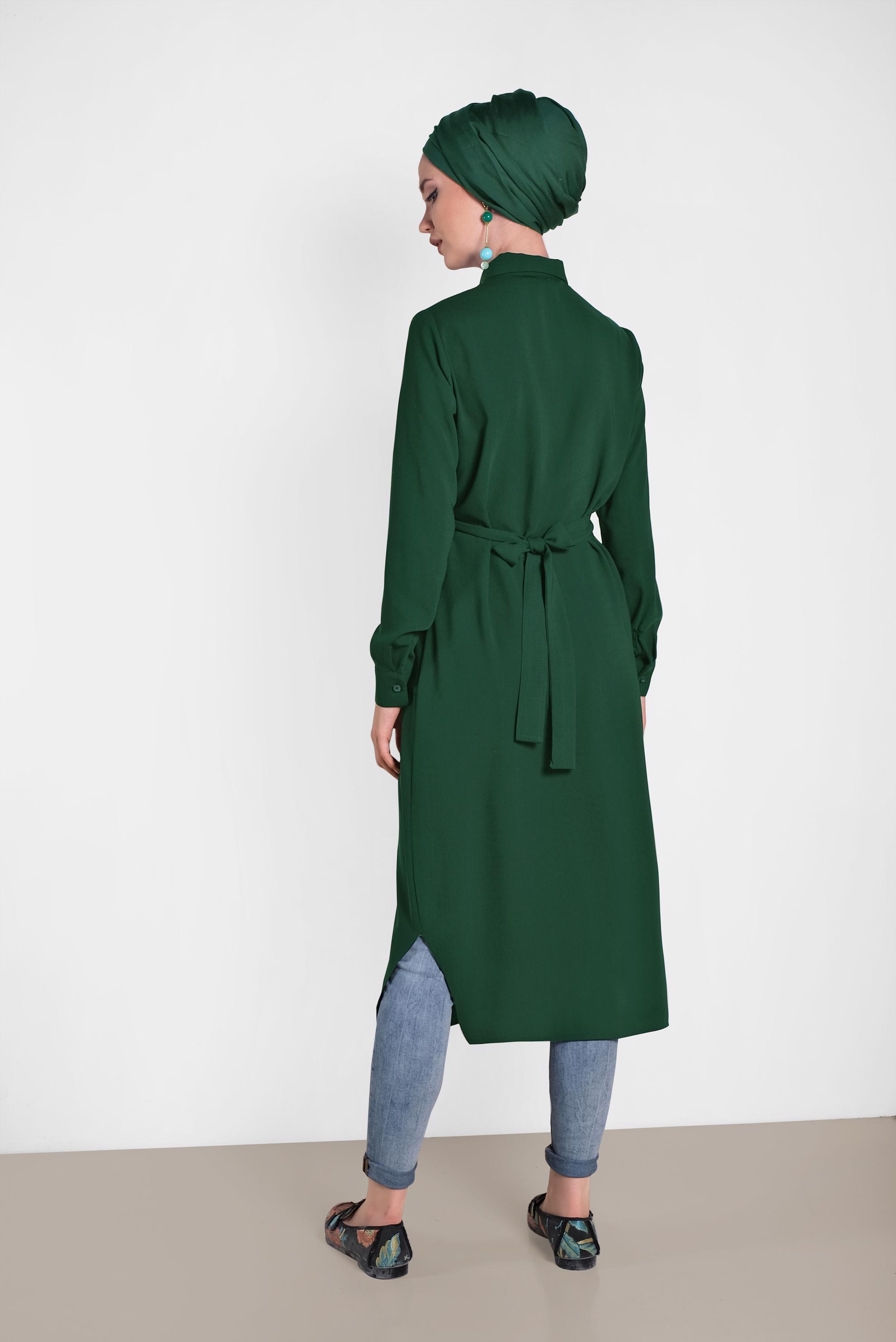 Tesettür giyim YEŞİL KUŞAKLI CEPLİ TUNİK 4273