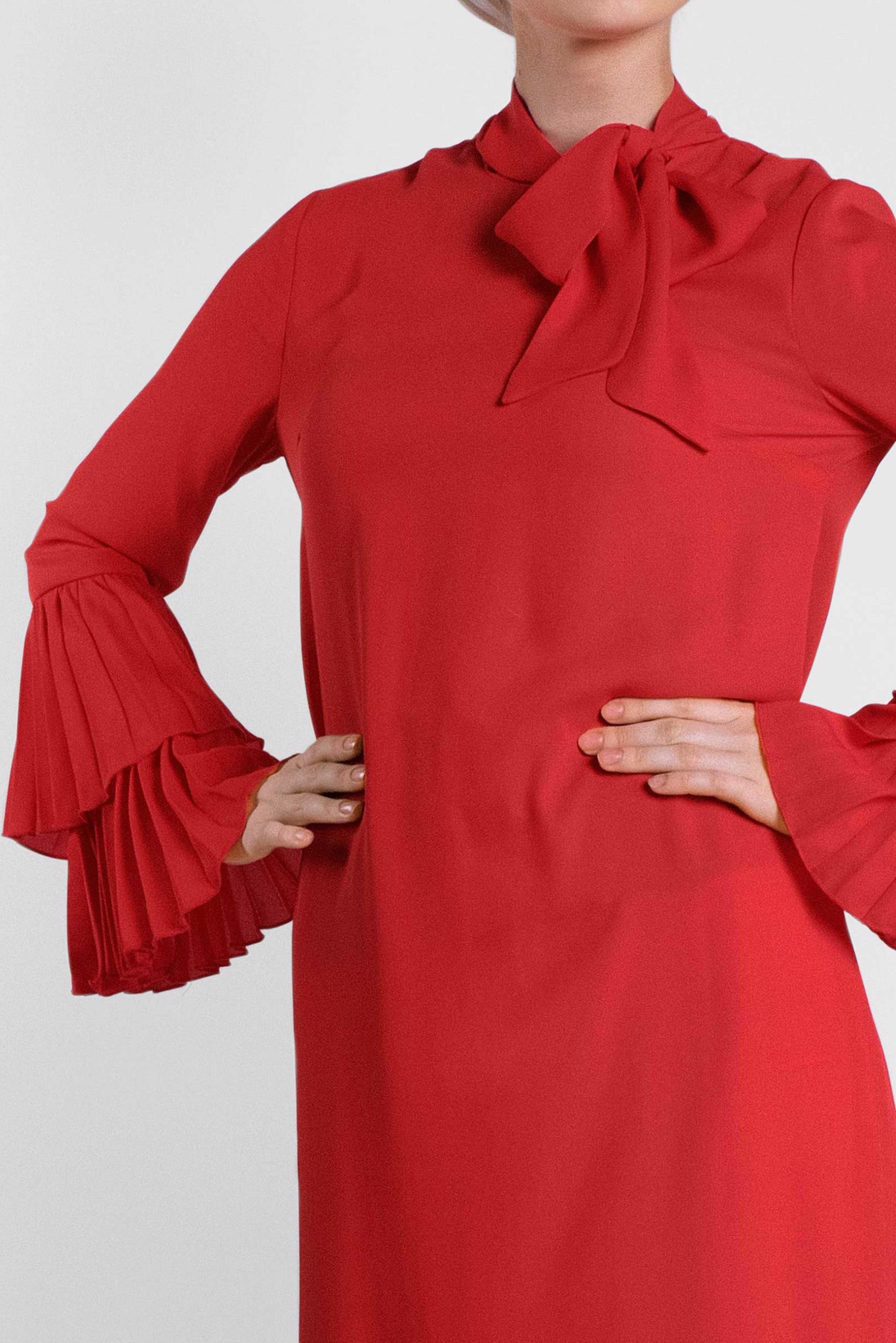 Tesettür giyim KIRMIZI PİLİSE KOLLU SALAŞ TUNİK 4285