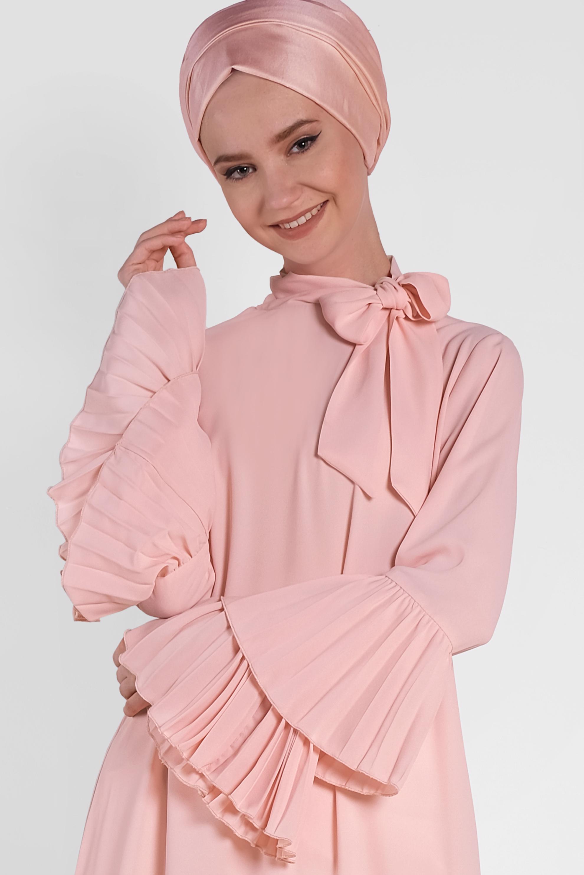 Tesettür giyim PUDRA PİLİSE KOLLU SALAŞ TUNİK 4285