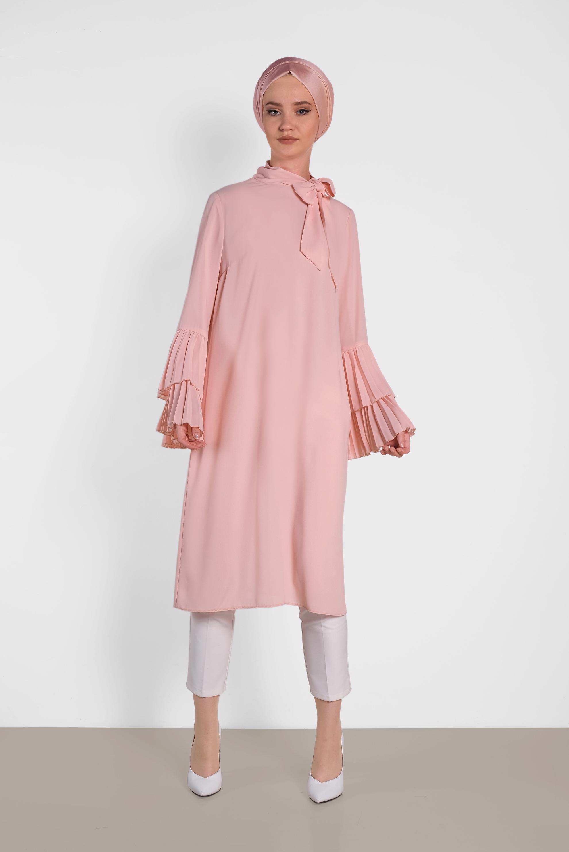 Tesettür giyim PUDRA PİLİSE KOLLU SALAŞ TUNİK 4285