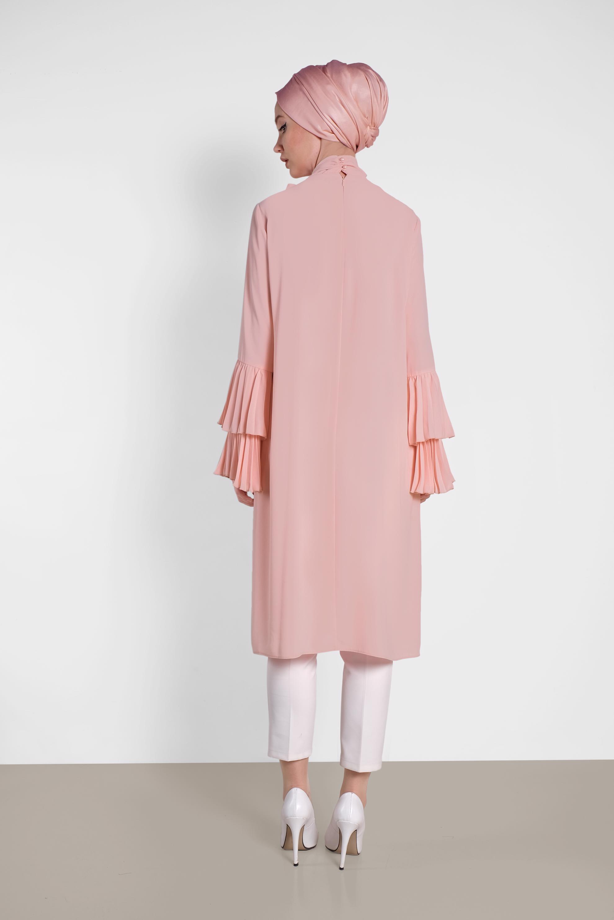 Tesettür giyim PUDRA PİLİSE KOLLU SALAŞ TUNİK 4285