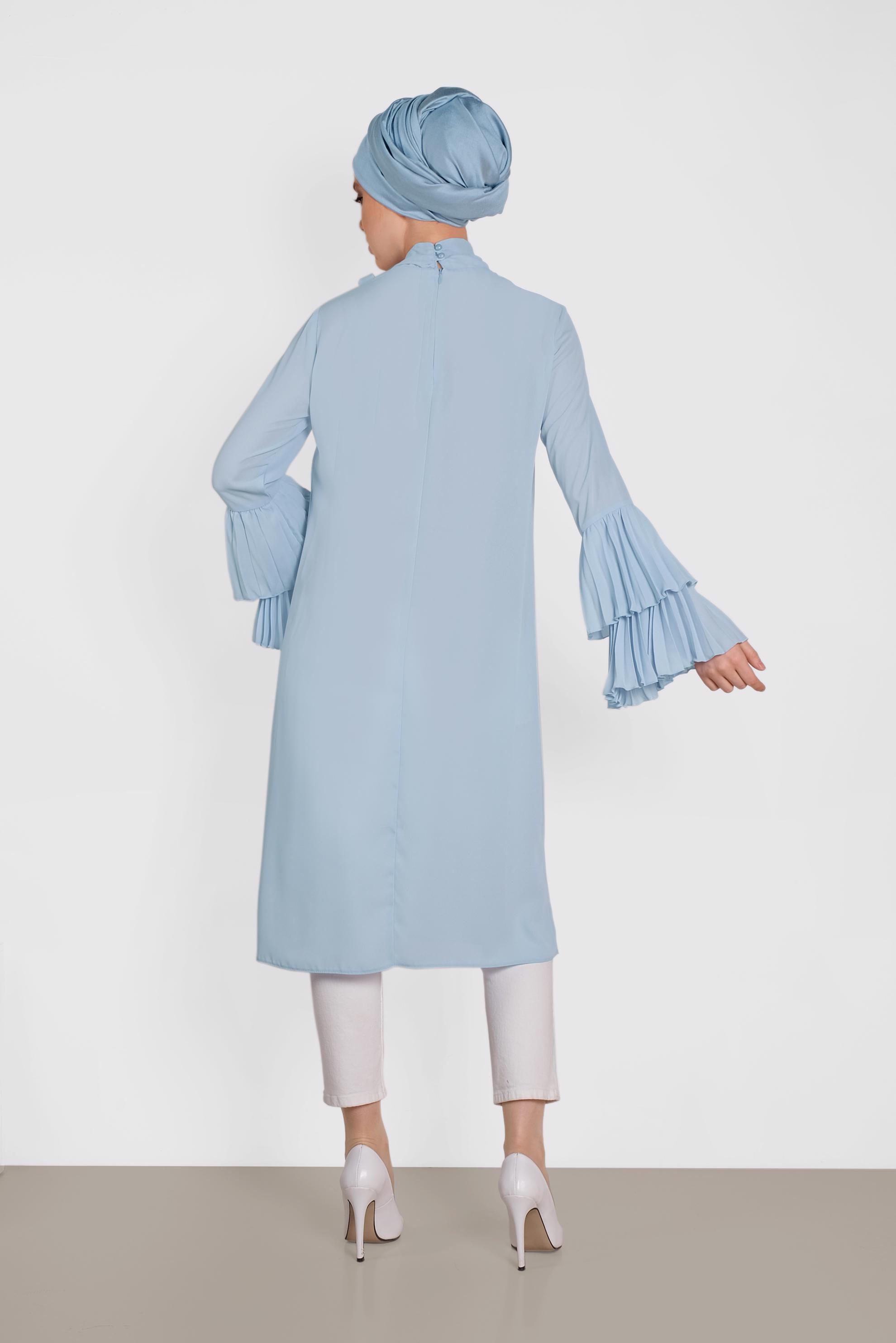 Tesettür giyim MAVİ PİLİSE KOLLU SALAŞ TUNİK 4285