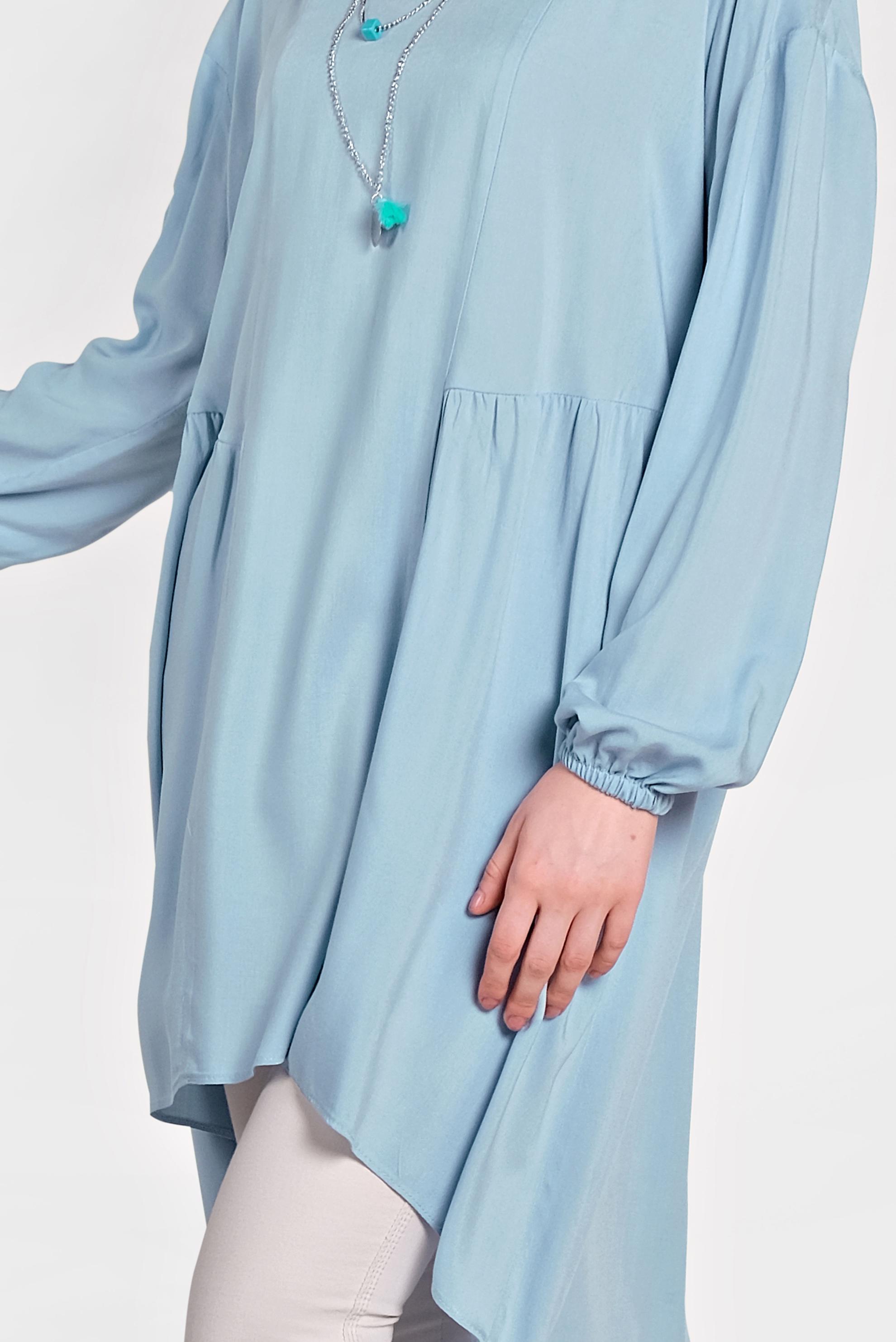 Tesettür giyim MAVİ KOLLARI LASTİK DETAYLI TUNİK 4300