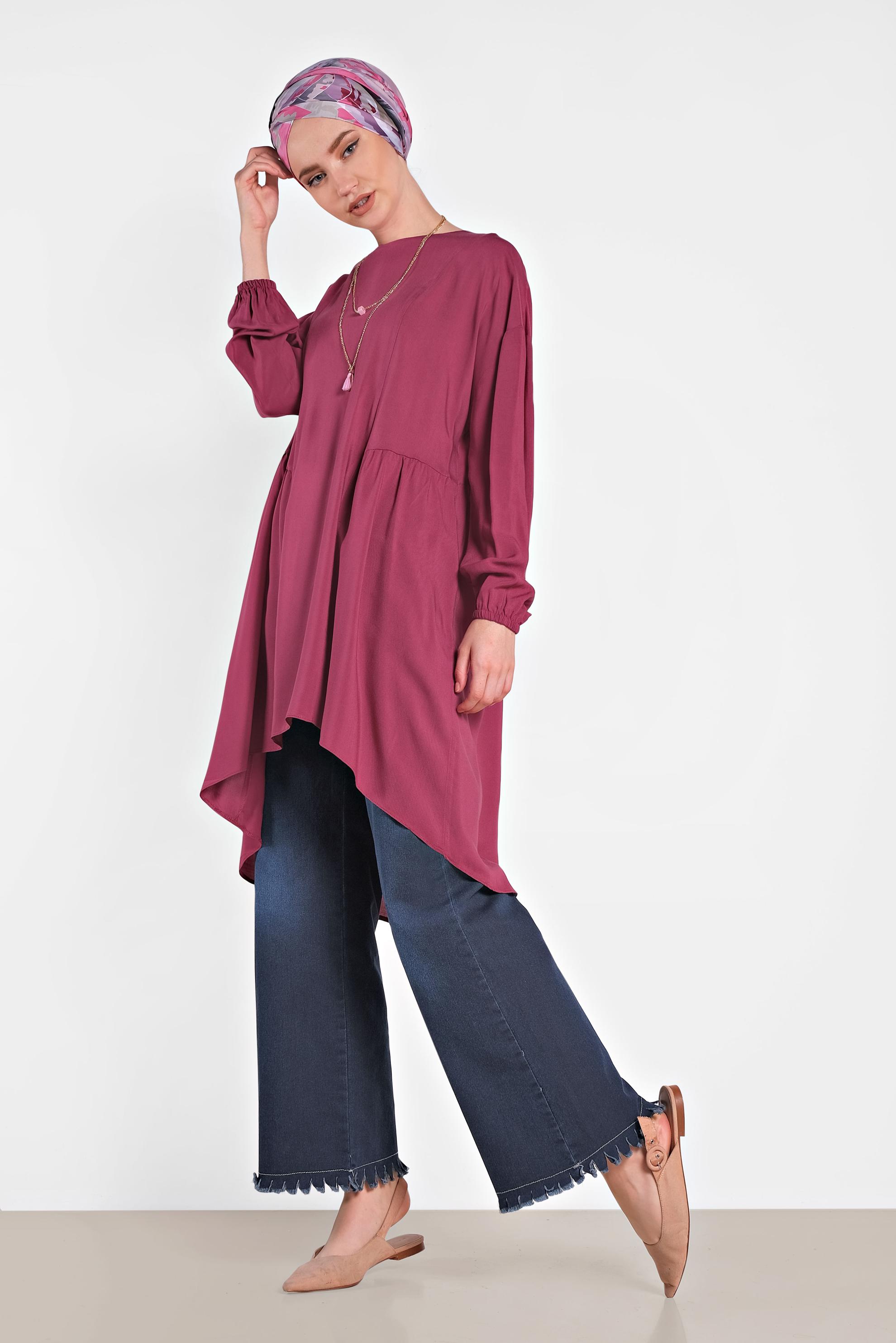 Tesettür giyim MOR KOLLARI LASTİK DETAYLI TUNİK 4300