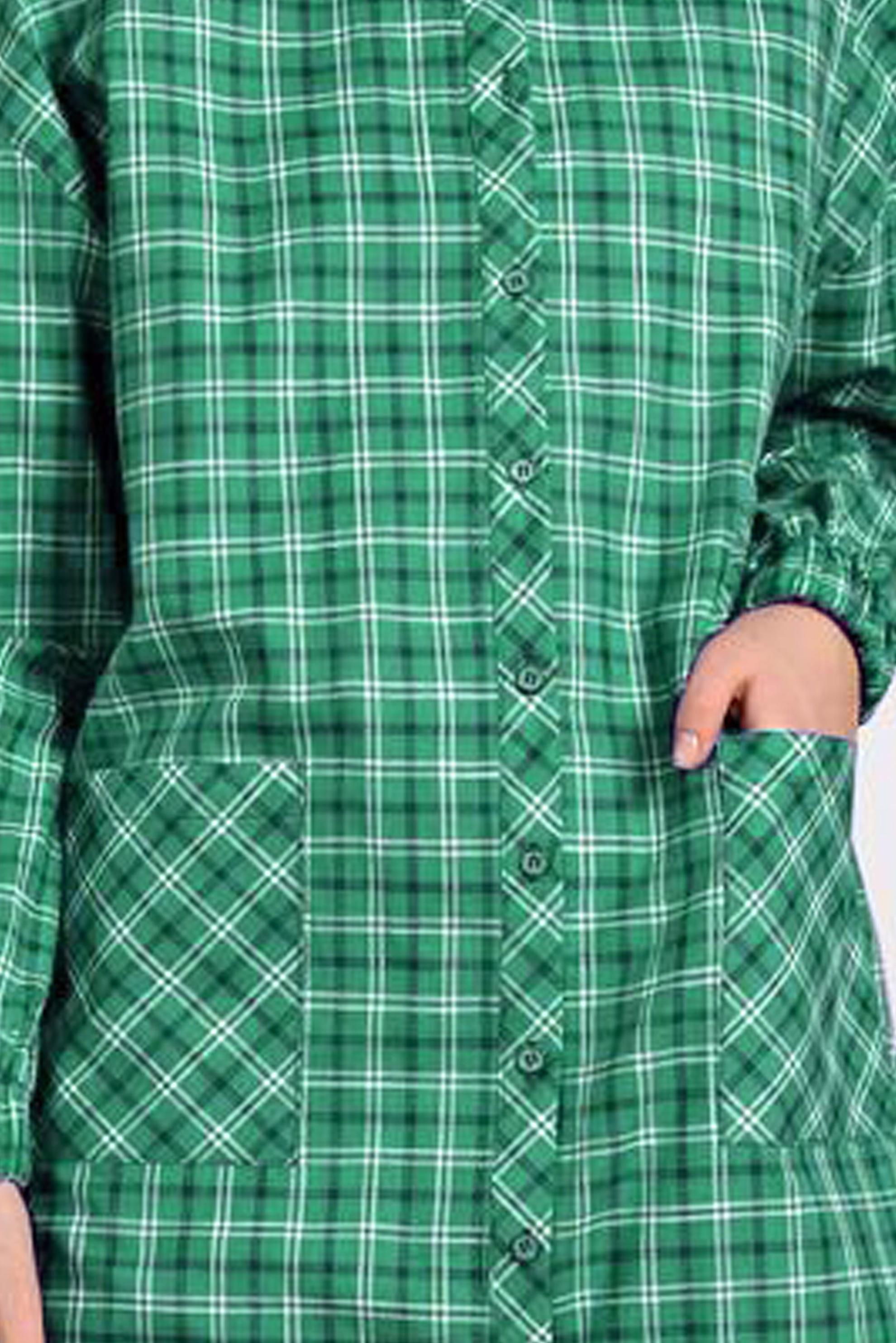 Tesettür giyim YEŞİL EKOSE DESENLİ PAMUKLU TUNİK 4305