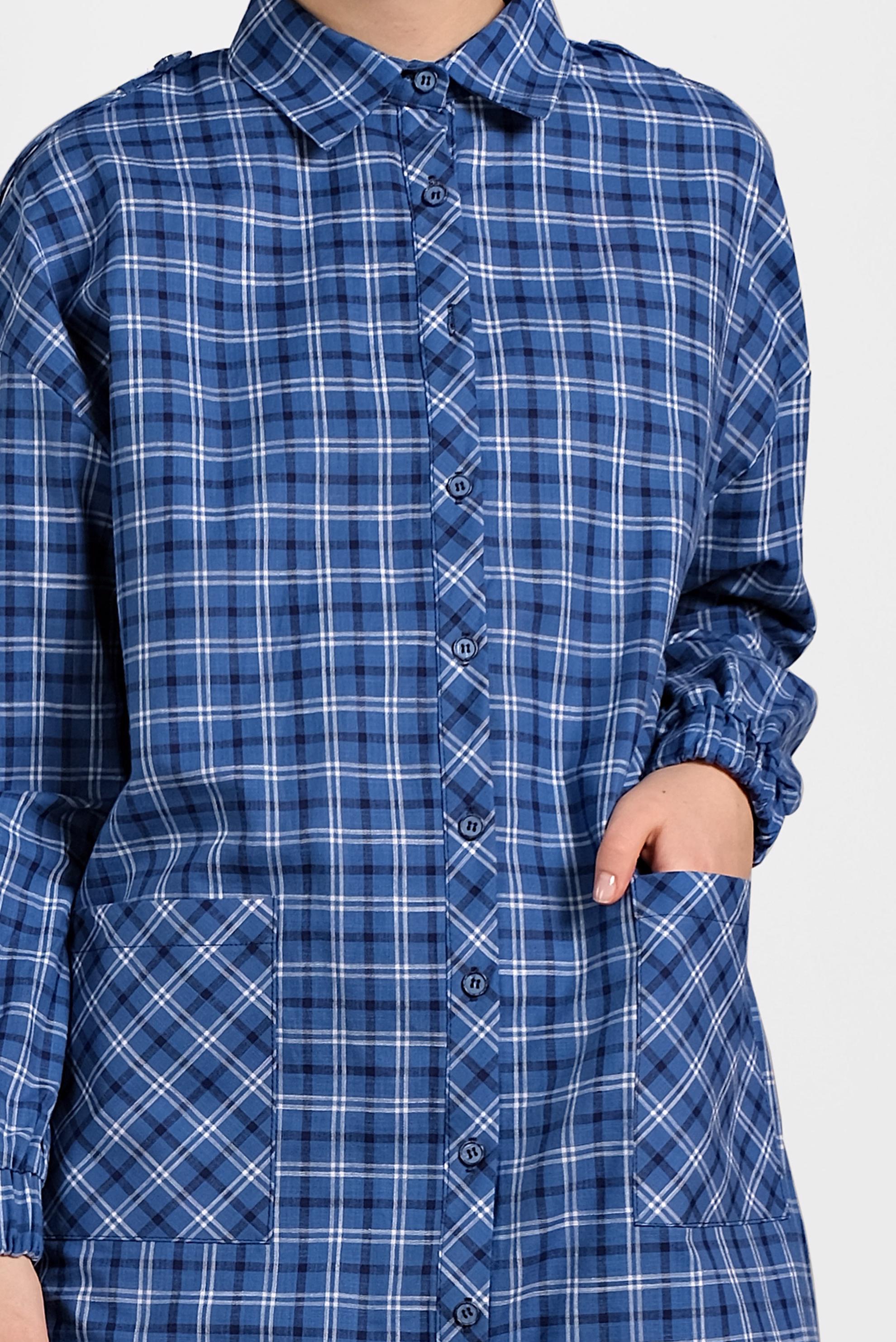 Tesettür giyim LACİVERT EKOSE DESENLİ PAMUKLU TUNİK 4305