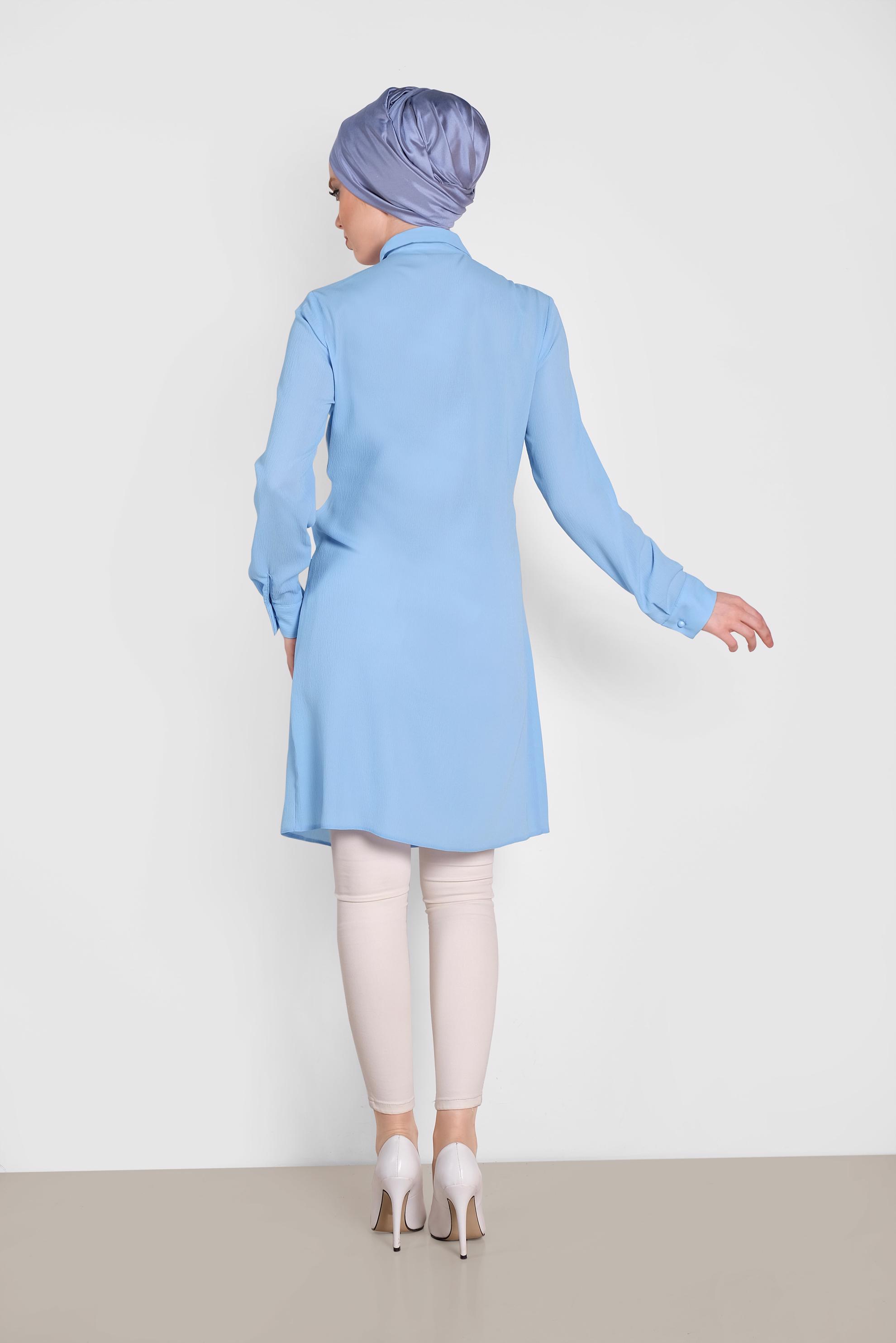 Tesettür giyim MAVİ ÖNÜ BAĞLAMA DETAYLI TUNİK 4313