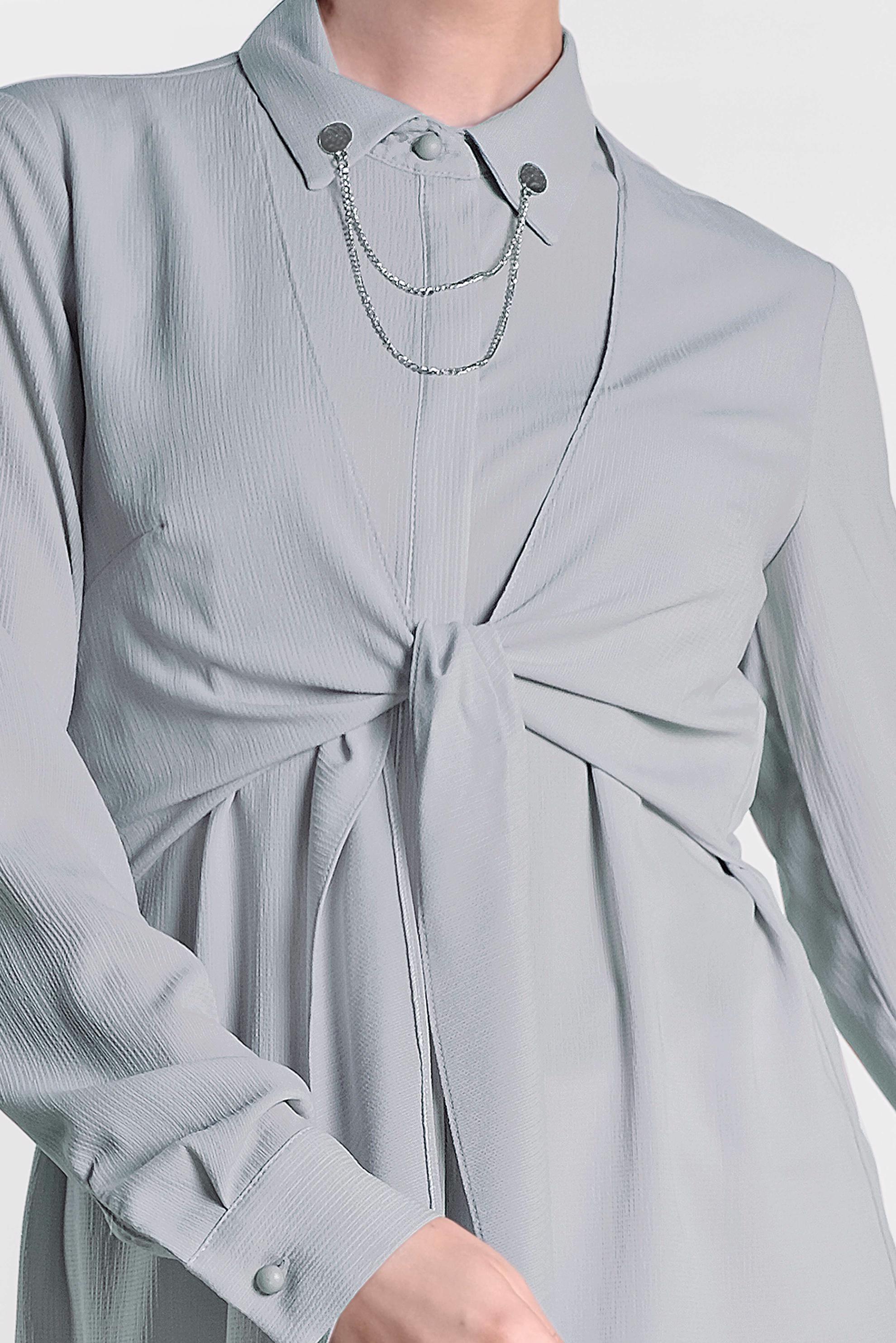 Tesettür giyim GRİ ÖNÜ BAĞLAMA DETAYLI TUNİK 4313