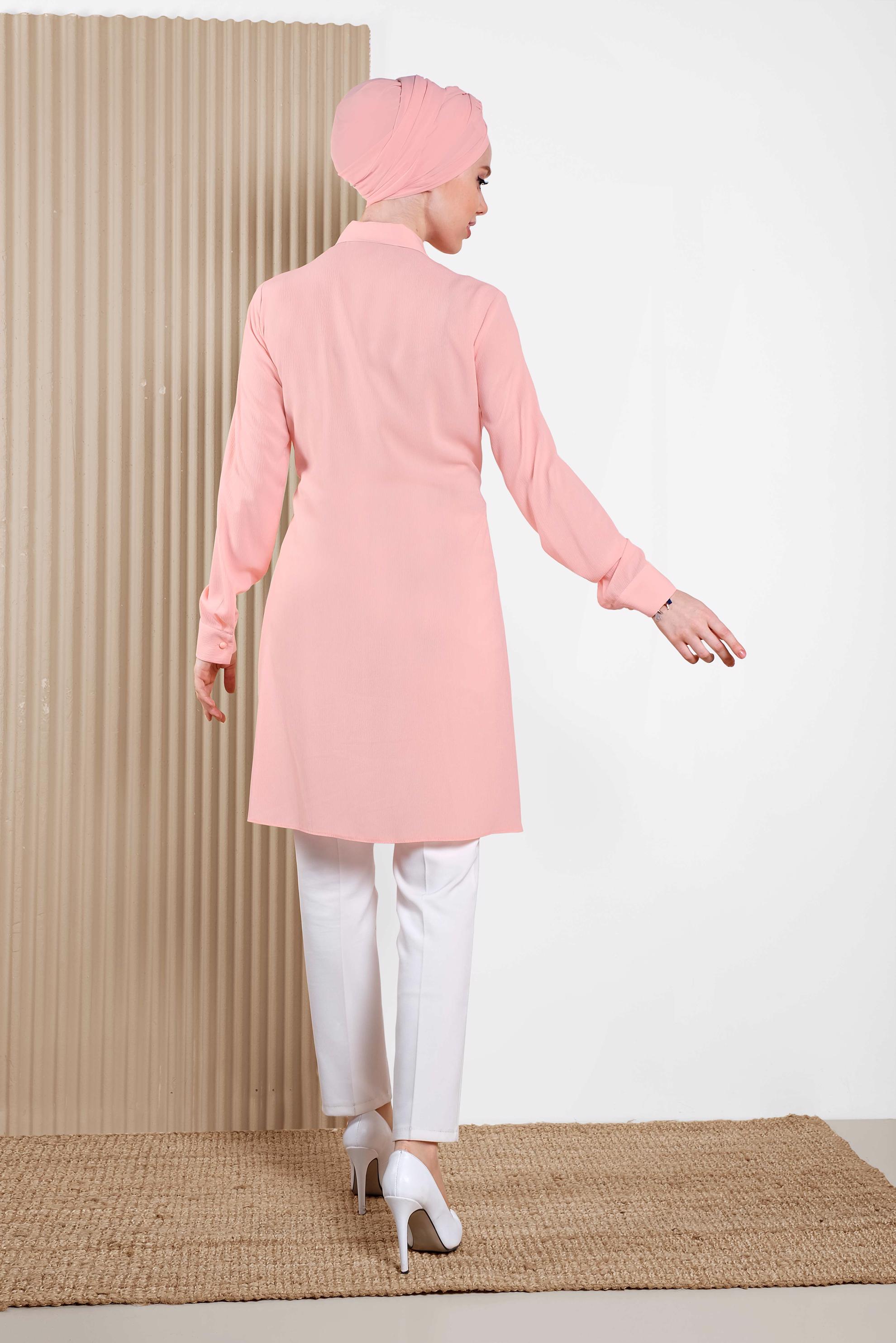 Tesettür giyim PUDRA ÖNÜ BAĞLAMA DETAYLI TUNİK 4313