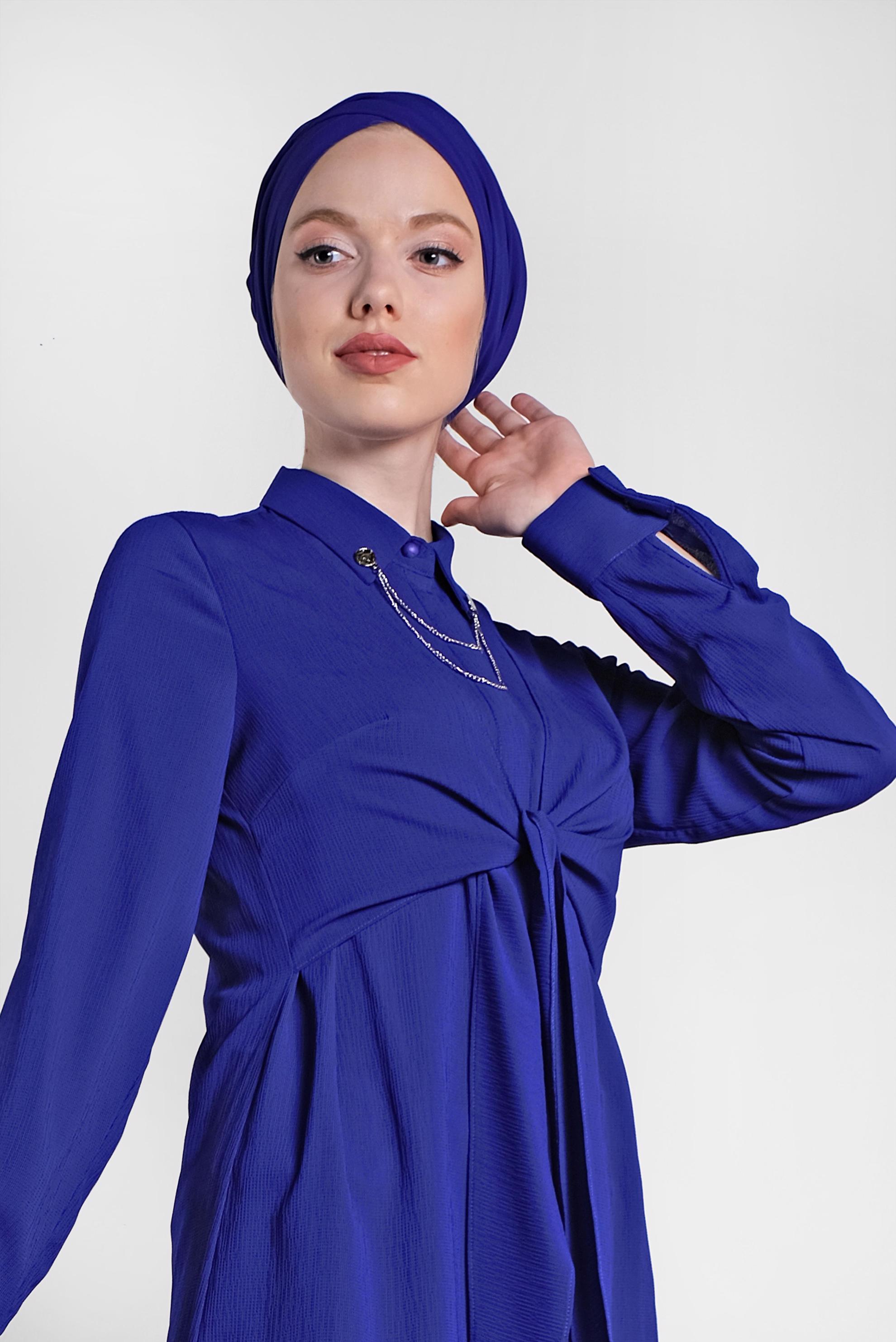 Tesettür giyim LACİVERT ÖNÜ BAĞLAMA DETAYLI TUNİK 4313