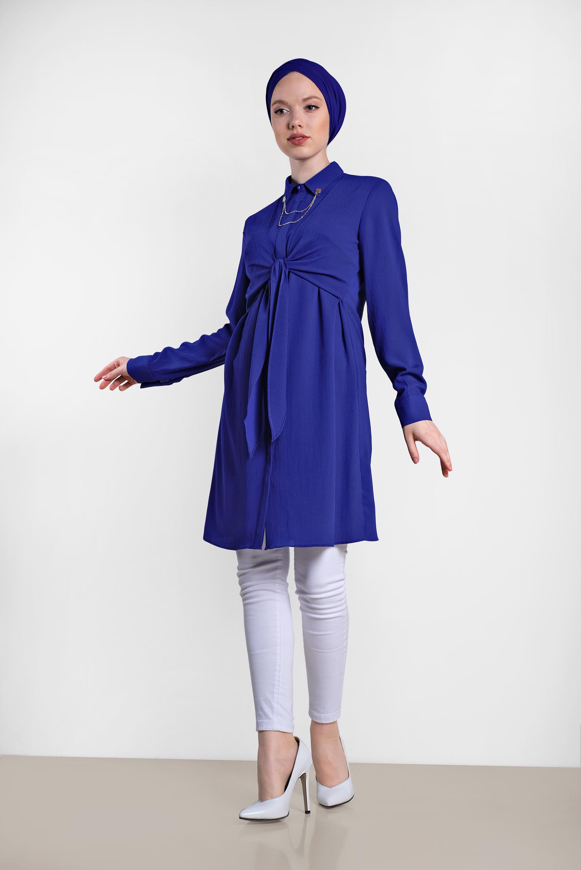 Tesettür giyim LACİVERT ÖNÜ BAĞLAMA DETAYLI TUNİK 4313