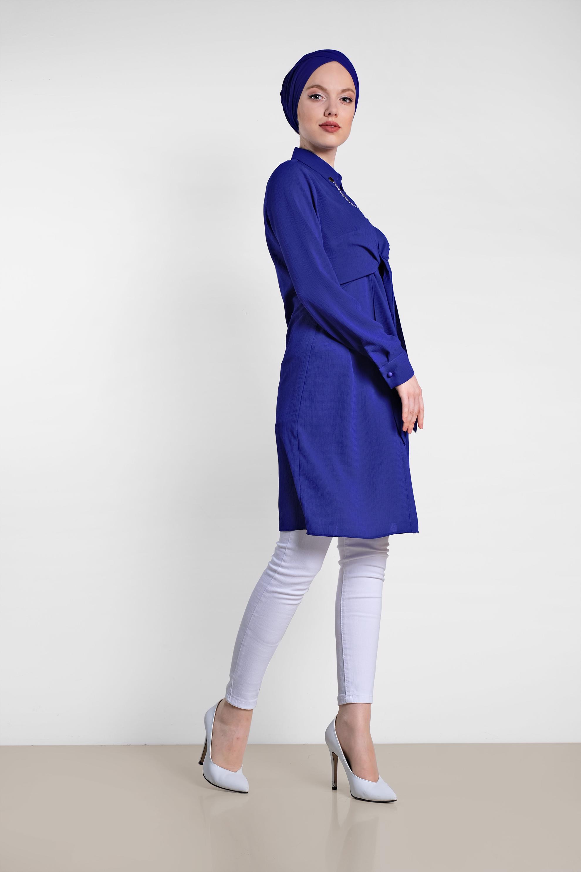 Tesettür giyim LACİVERT ÖNÜ BAĞLAMA DETAYLI TUNİK 4313