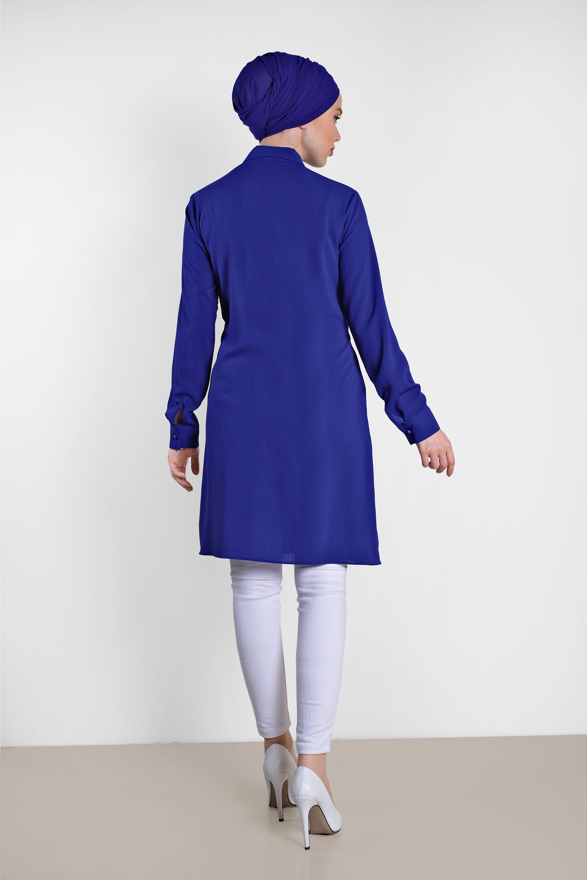 Tesettür giyim LACİVERT ÖNÜ BAĞLAMA DETAYLI TUNİK 4313