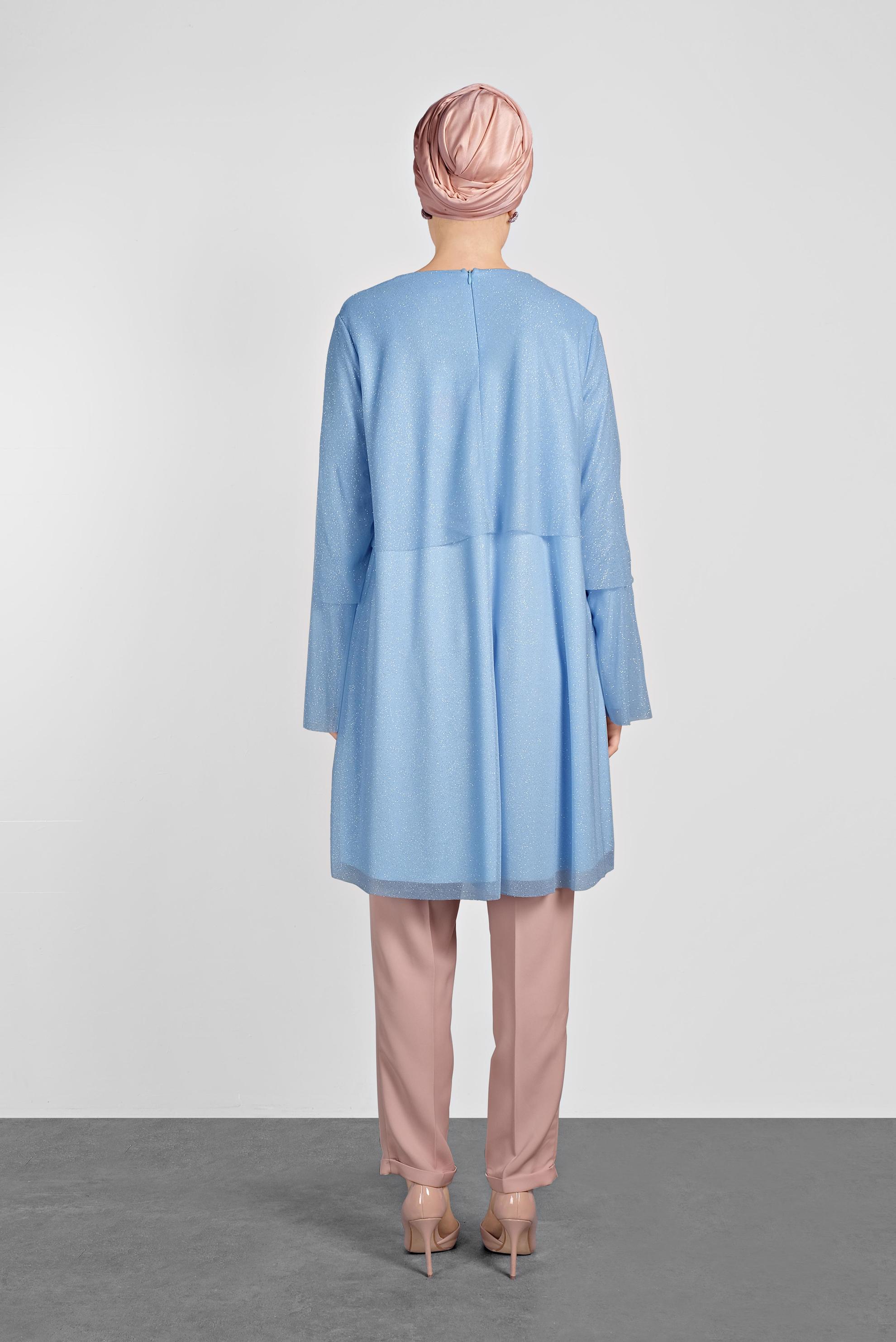 Tesettür giyim MAVİ SİMLİ GENİŞ KESİM TUNİK 4316