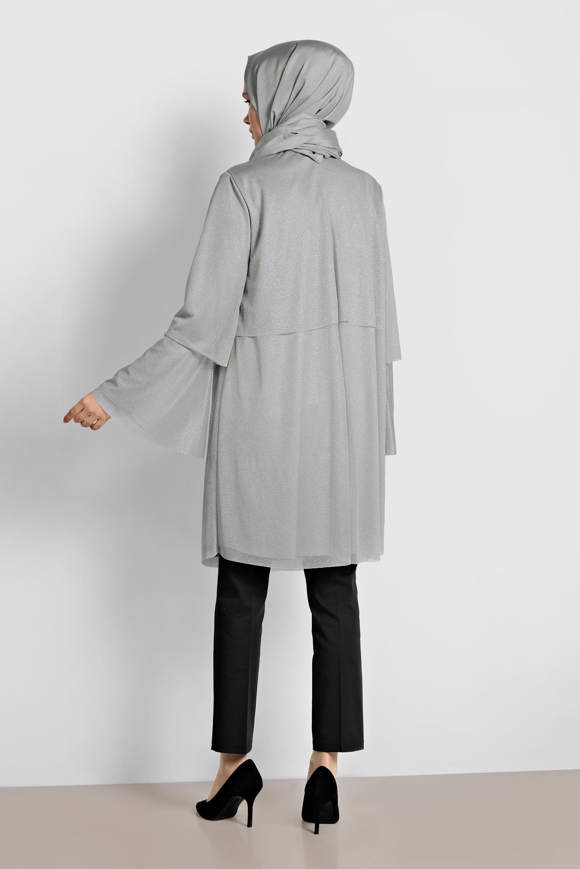 Tesettür giyim GRİ SİMLİ GENİŞ KESİM TUNİK 4316