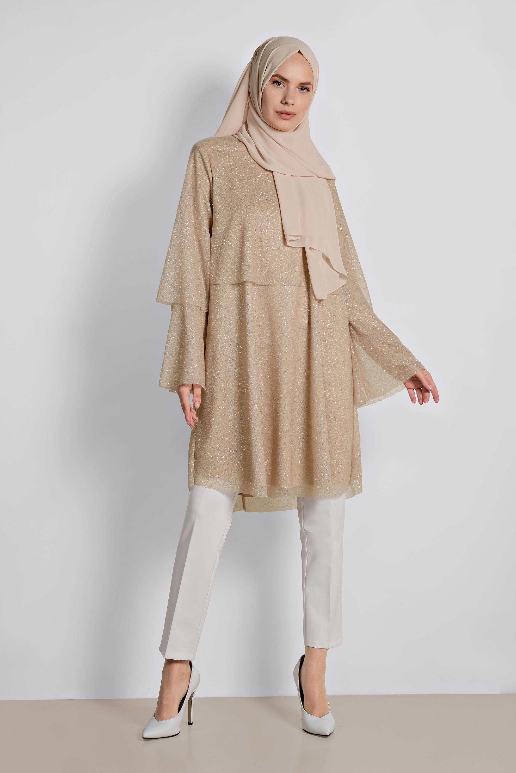 Tesettür giyim ALTIN SİMLİ GENİŞ KESİM TUNİK 4316