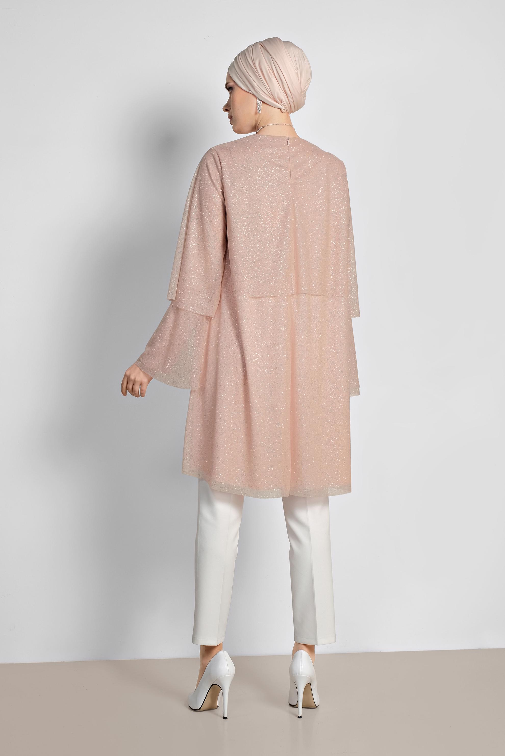 Tesettür giyim PUDRA SİMLİ GENİŞ KESİM TUNİK 4316