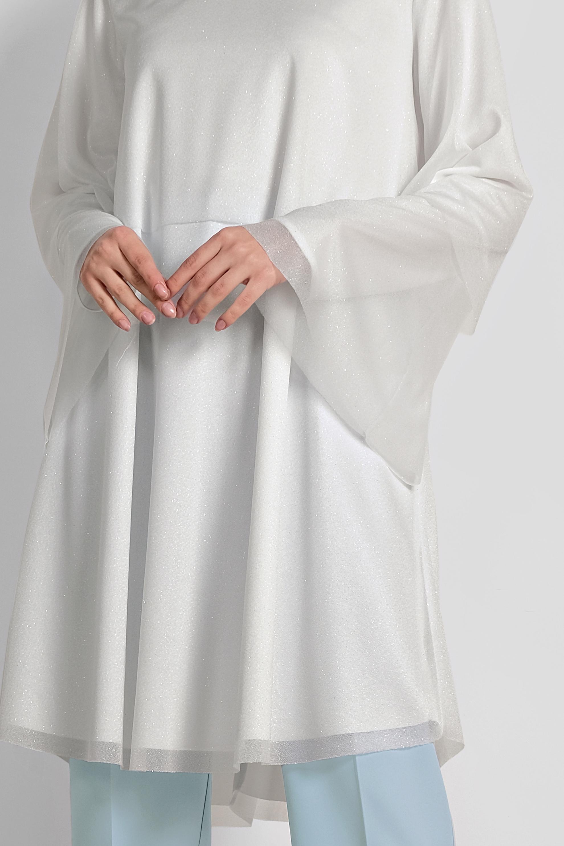 Tesettür giyim BEYAZ SİMLİ GENİŞ KESİM TUNİK 4316