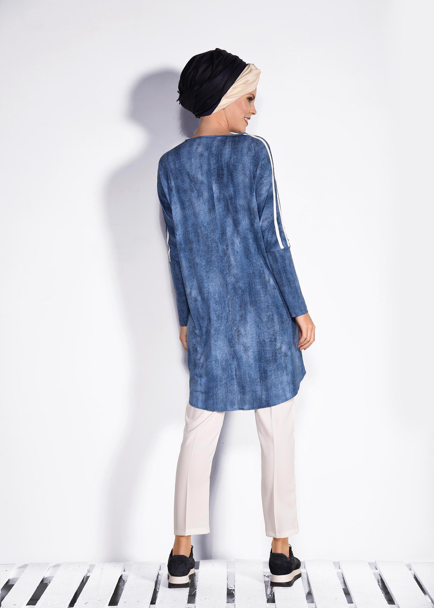 Tesettür giyim LACİVERT OMUZLARI ŞERİTLİ TUNİK 4326