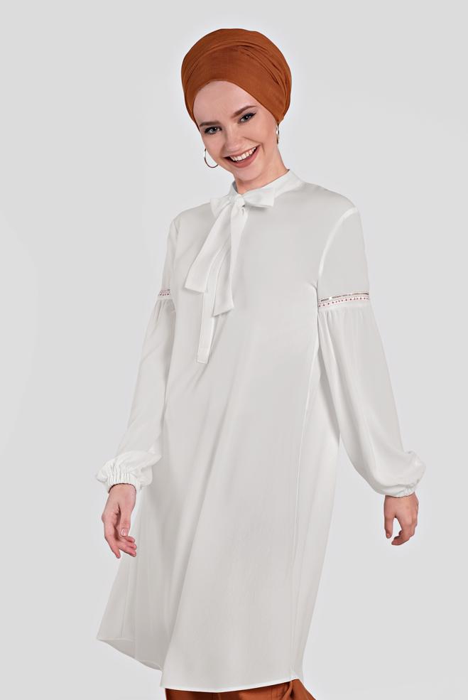 Tesettür giyim  FULAR YAKA NAKIŞLI TUNİK 4337 - ALVİNA