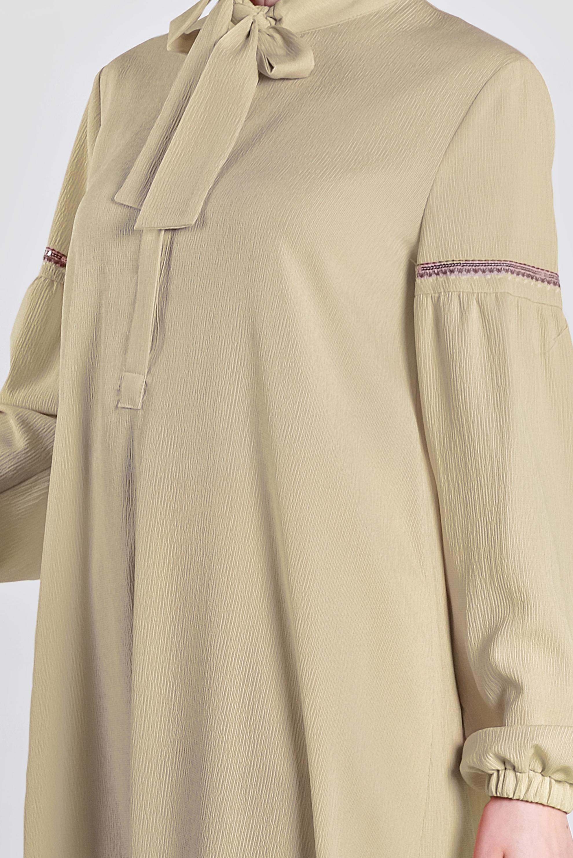 Tesettür giyim BEJ FULAR YAKA NAKIŞLI TUNİK 4337