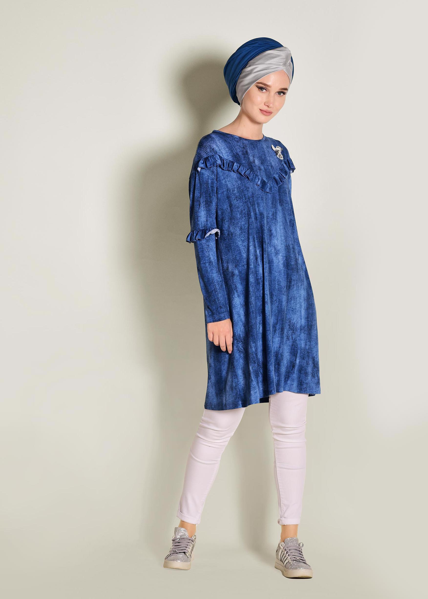 Tesettür giyim LACİVERT FIRFIRLI TUNİK 4347