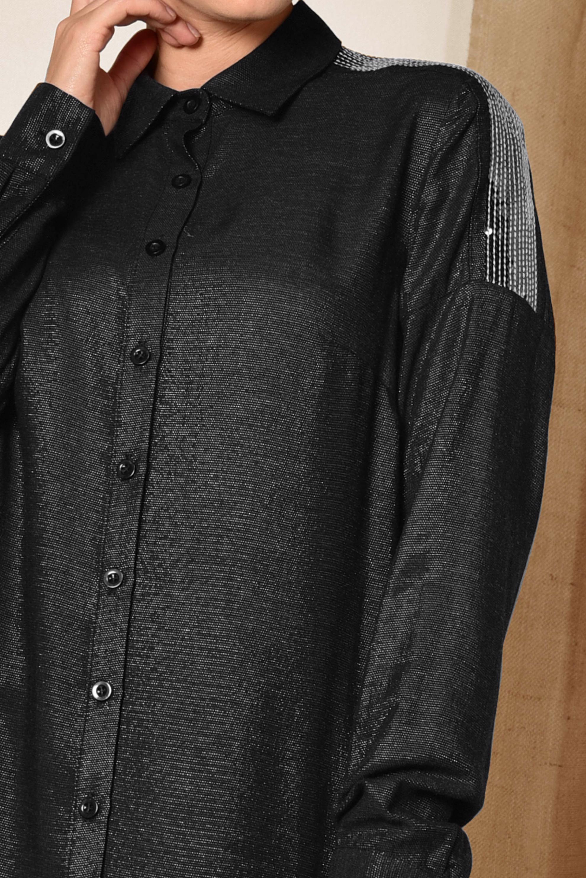 Tesettür giyim SİYAH OMUZLARI PAYETLİ TUNİK 4348