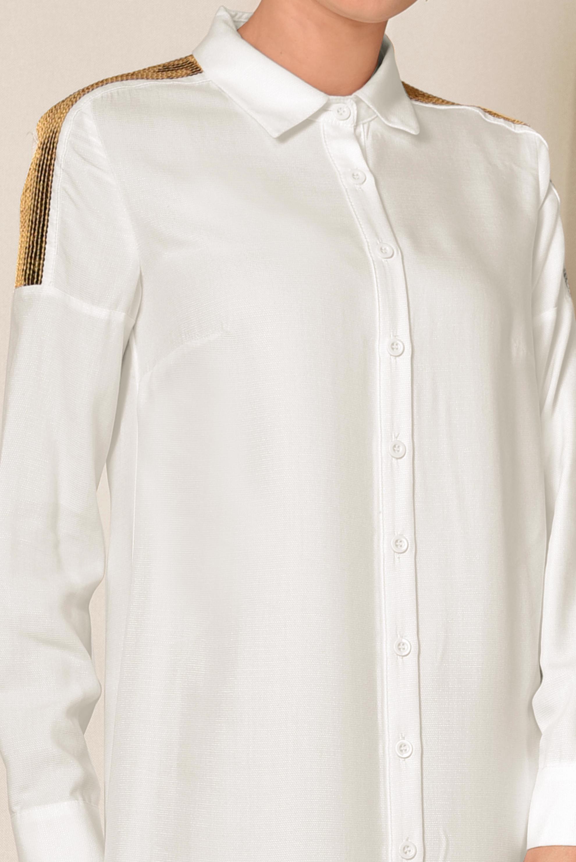 Tesettür giyim BEYAZ OMUZLARI PAYETLİ TUNİK 4348