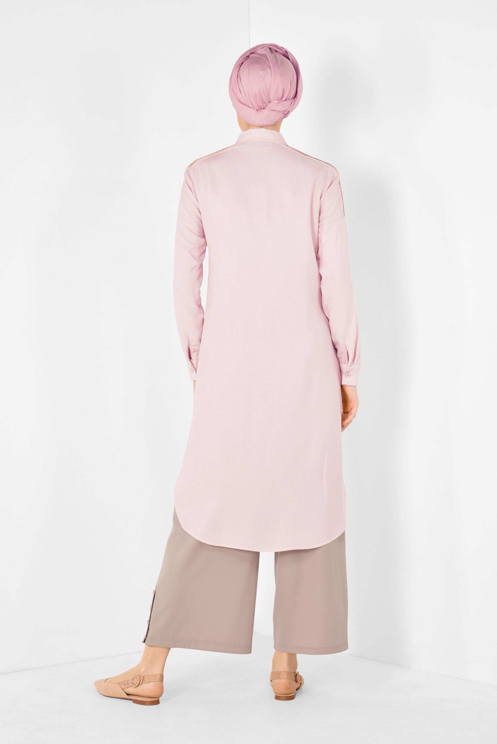 Tesettür giyim PUDRA OMUZLARI PAYETLİ TUNİK 4348