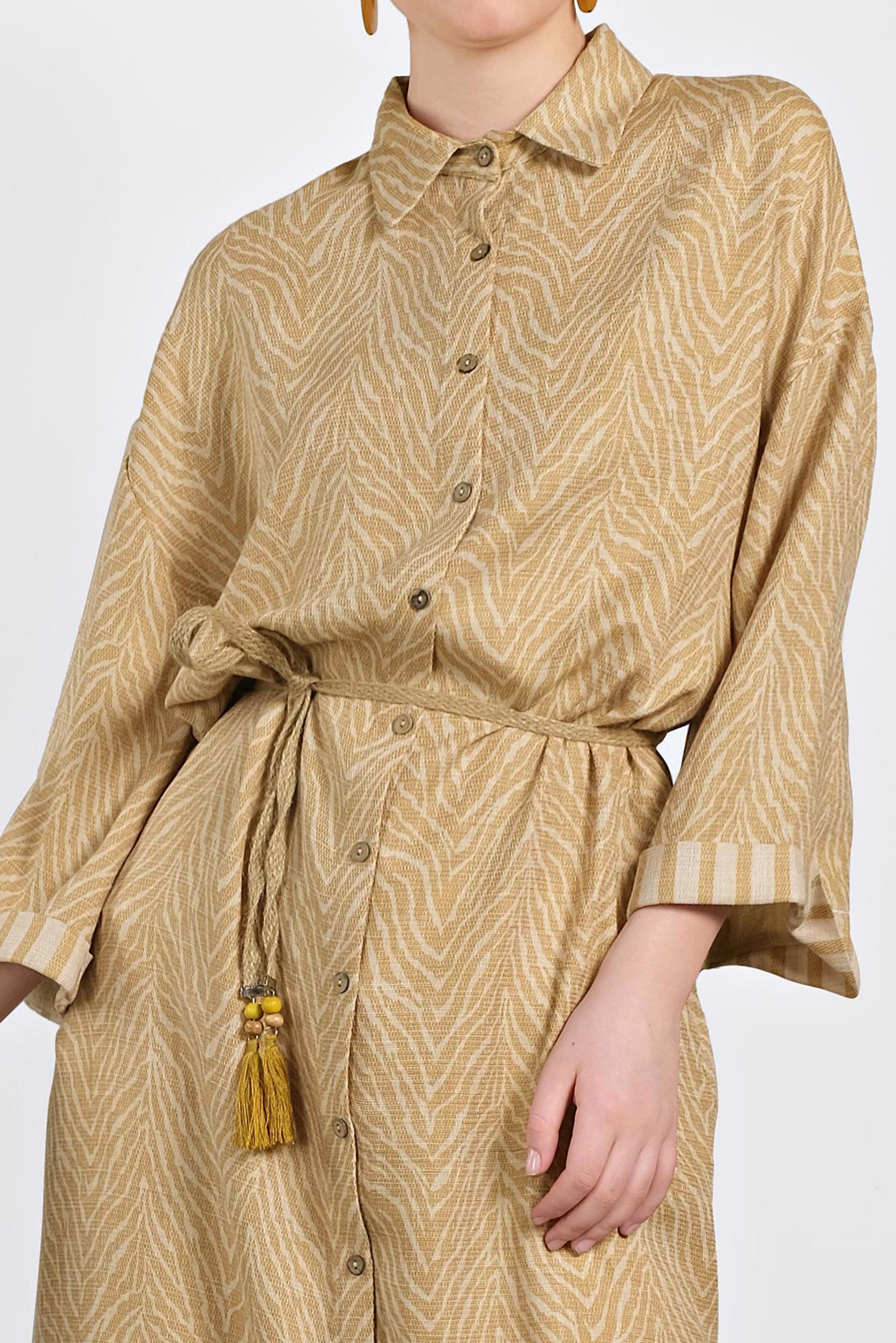 Tesettür giyim SARI BOYDAN DÜĞMELİ DESENLİ TUNİK 4359