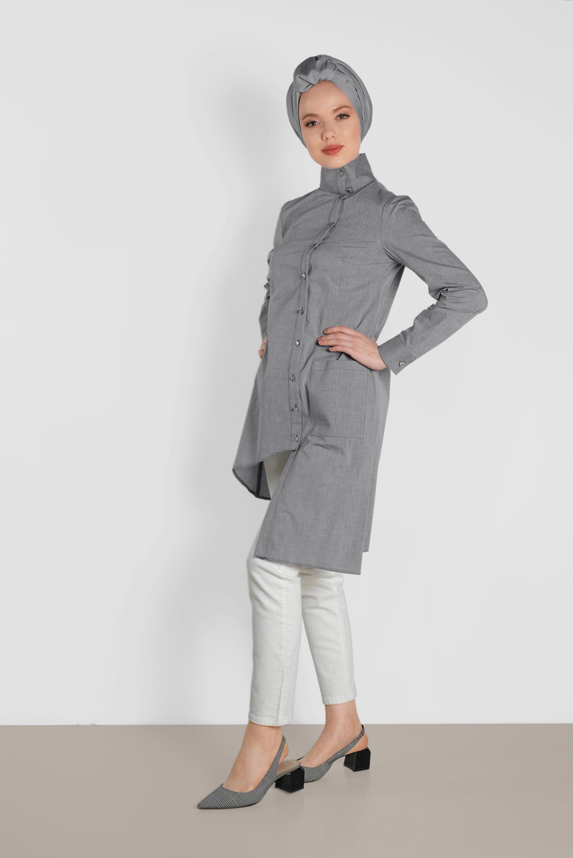 Tesettür giyim SİYAH ASİMETRİK KESİM TUNİK 4371