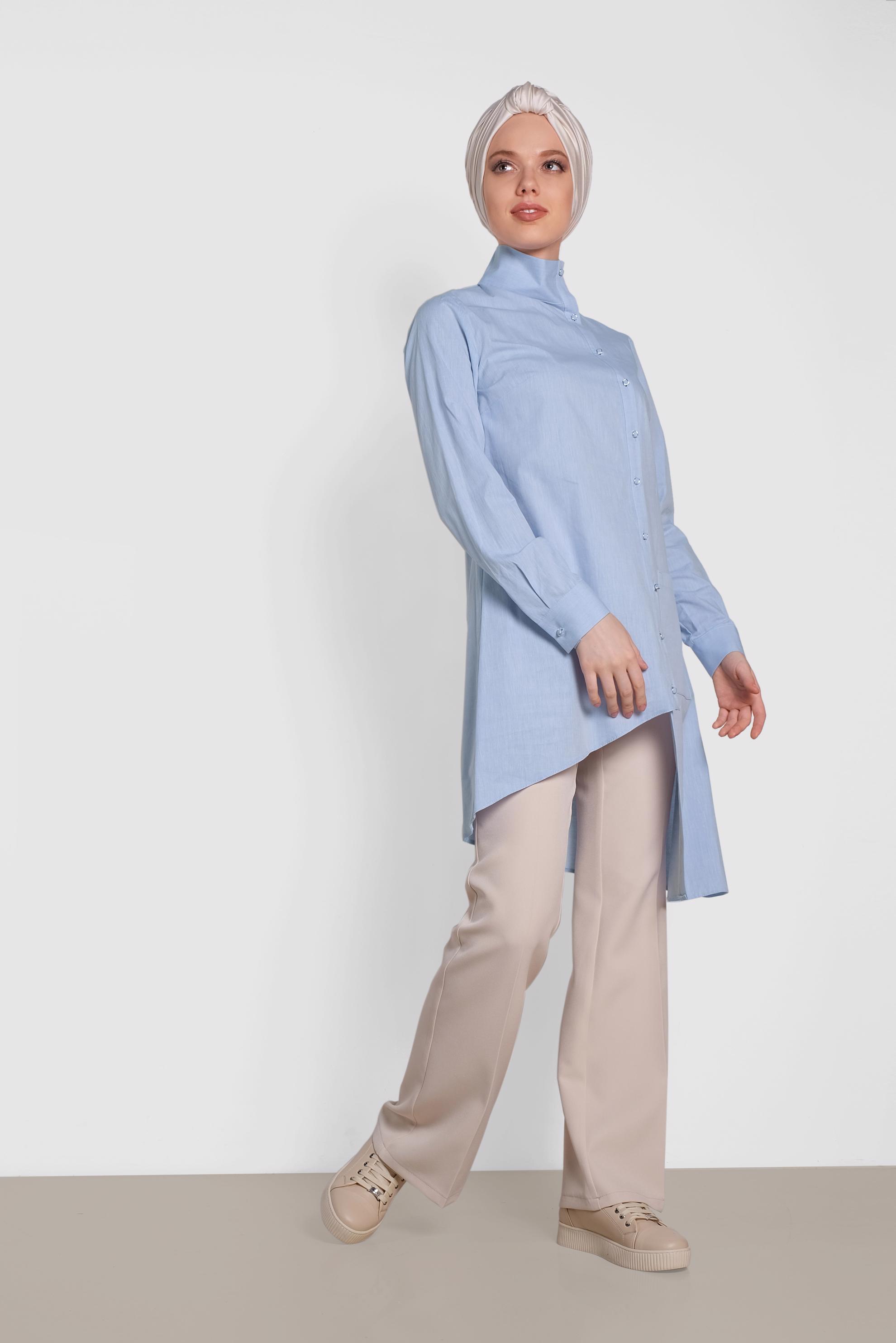 Tesettür giyim MAVİ ASİMETRİK KESİM TUNİK 4371