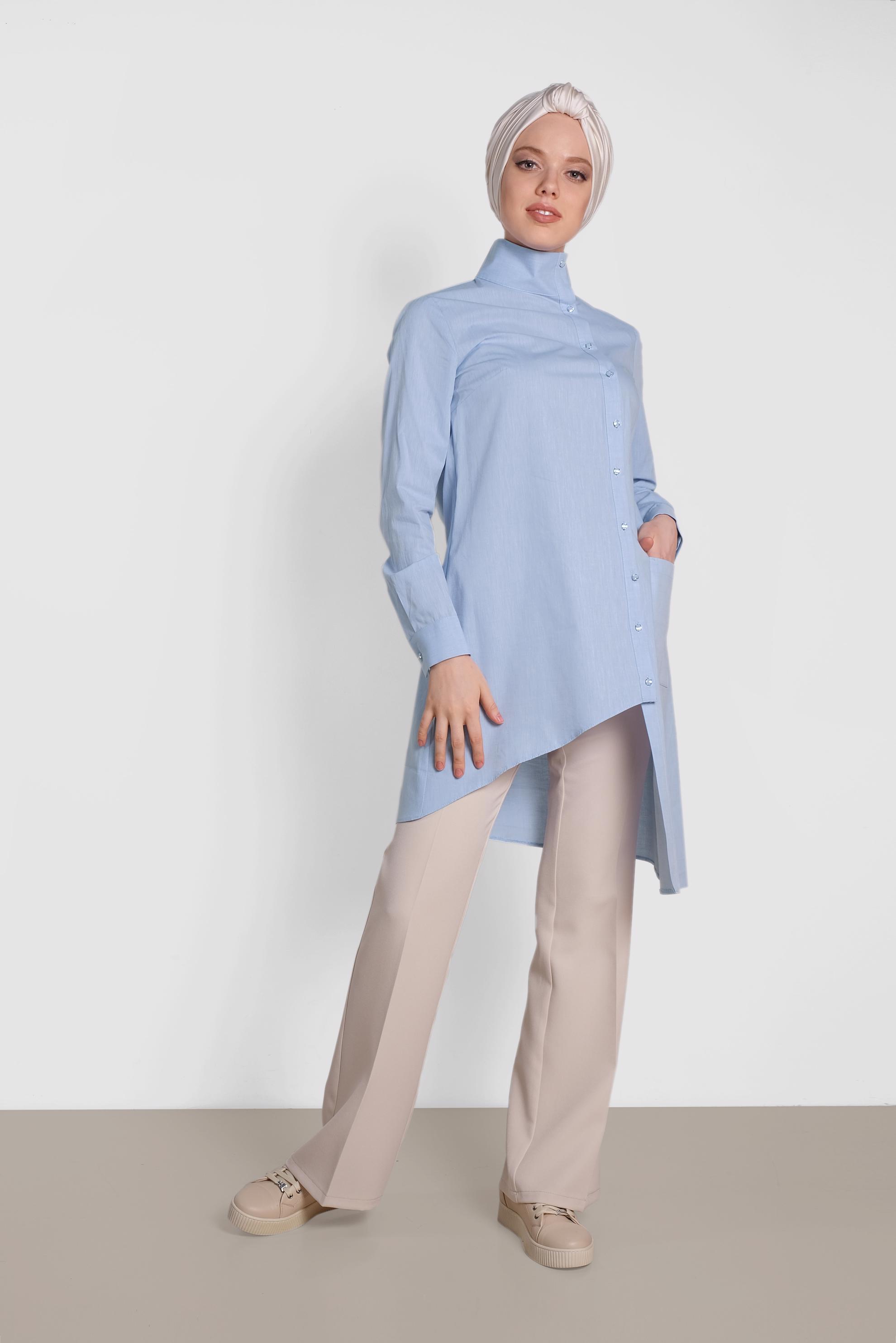 Tesettür giyim MAVİ ASİMETRİK KESİM TUNİK 4371