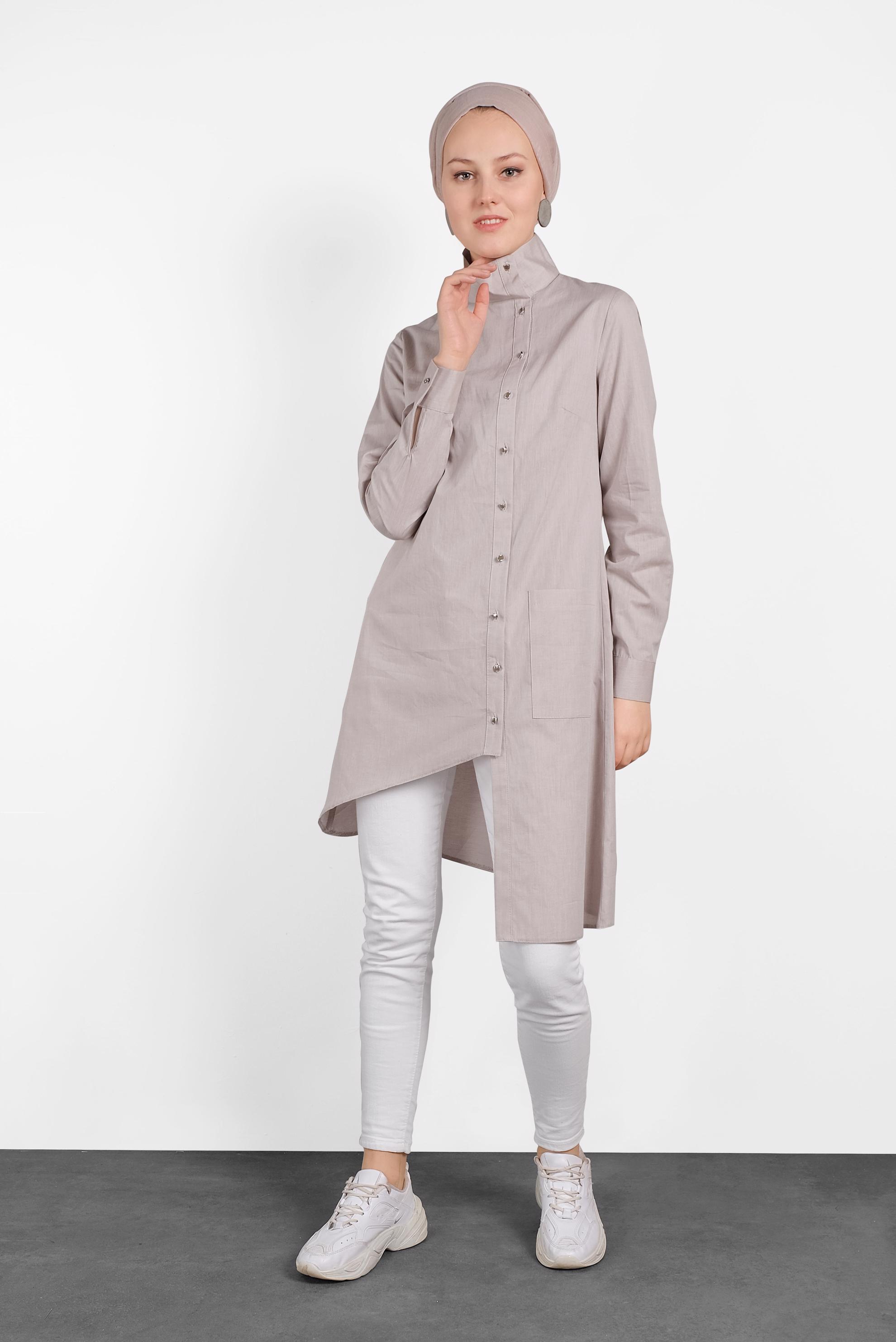 Tesettür giyim BEJ ASİMETRİK KESİM TUNİK 4371