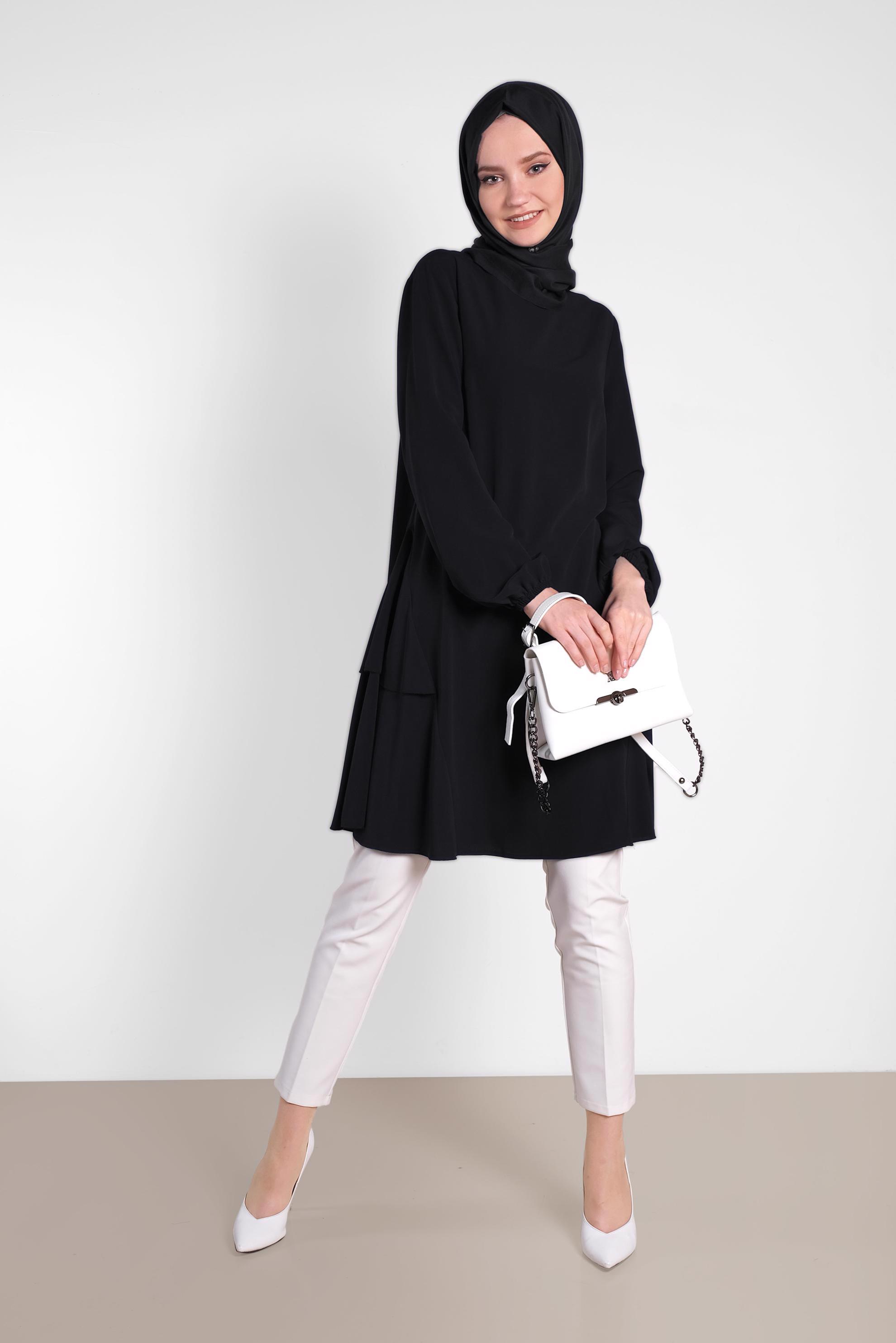 Tesettür giyim SİYAH 4380 CRİSS TUNİK 38/46 TEK36