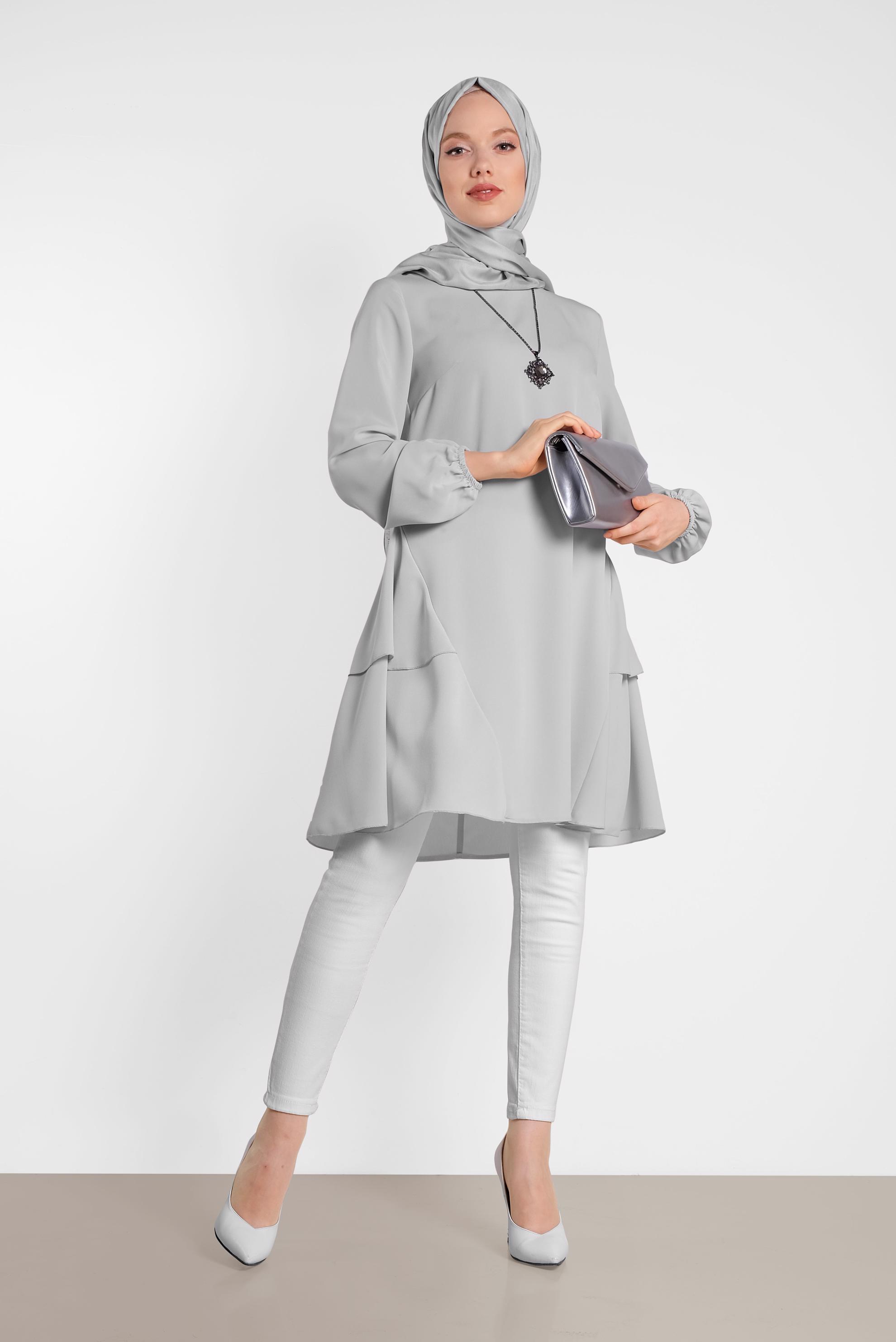 Tesettür giyim GÜMÜŞ KOLLARI LASTİKLİ FIRFIR DETAYLI TUNİK 4380