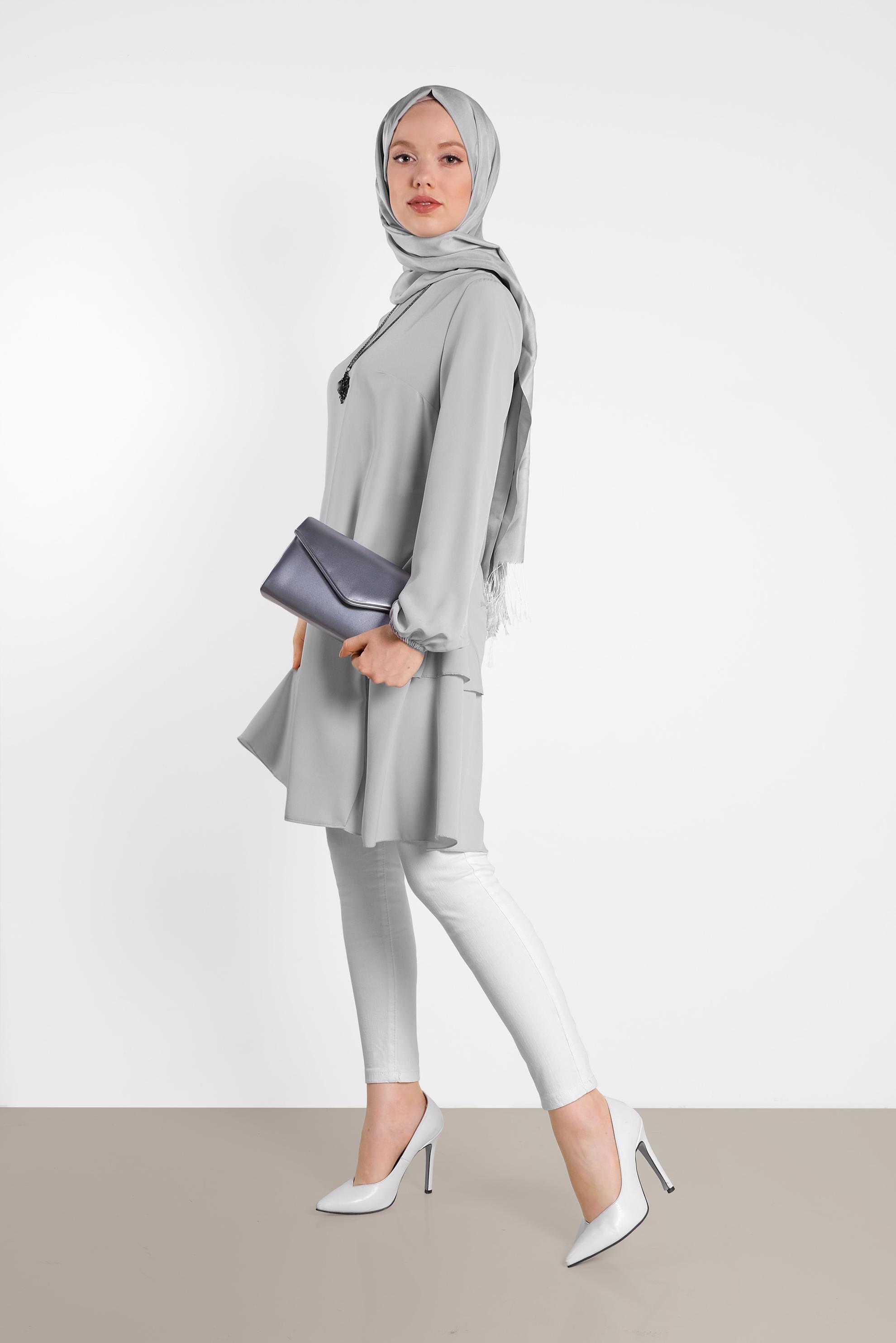 Tesettür giyim GÜMÜŞ KOLLARI LASTİKLİ FIRFIR DETAYLI TUNİK 4380