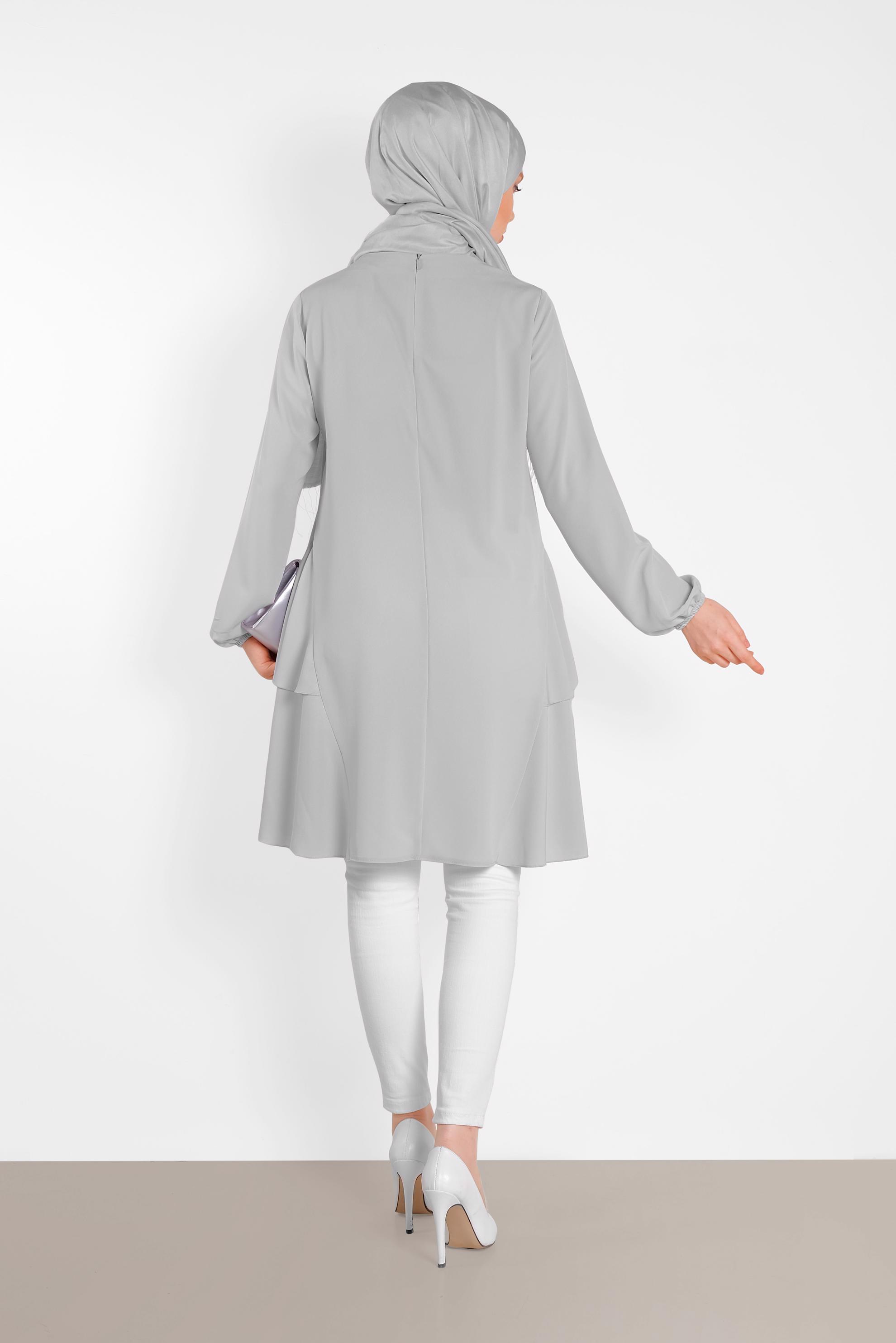 Tesettür giyim GÜMÜŞ KOLLARI LASTİKLİ FIRFIR DETAYLI TUNİK 4380